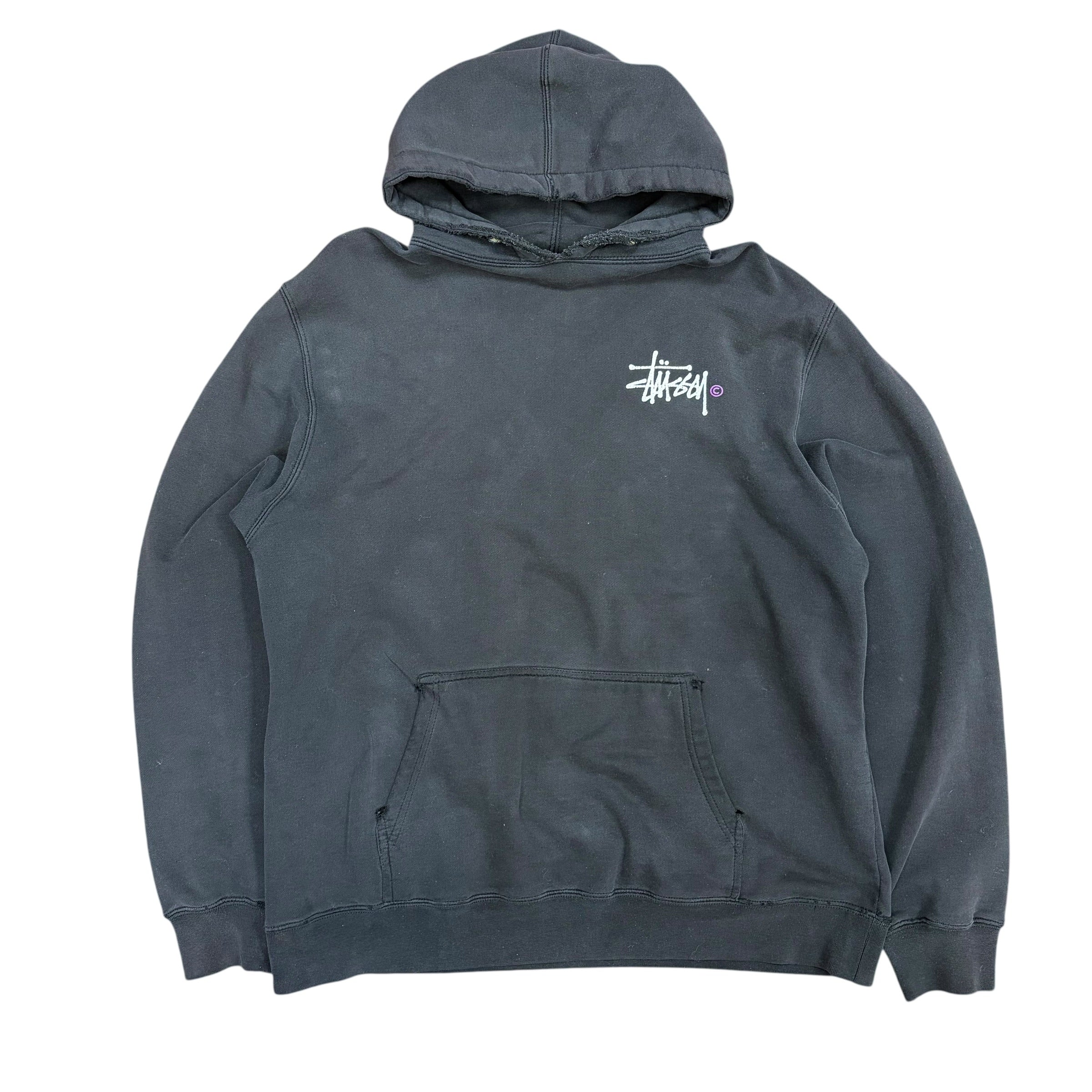 Vintage Stussy Logo Hoodie Distressed Black