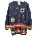 Vintage Franco Valeri Women’s Embellished Pattern Knit Navy