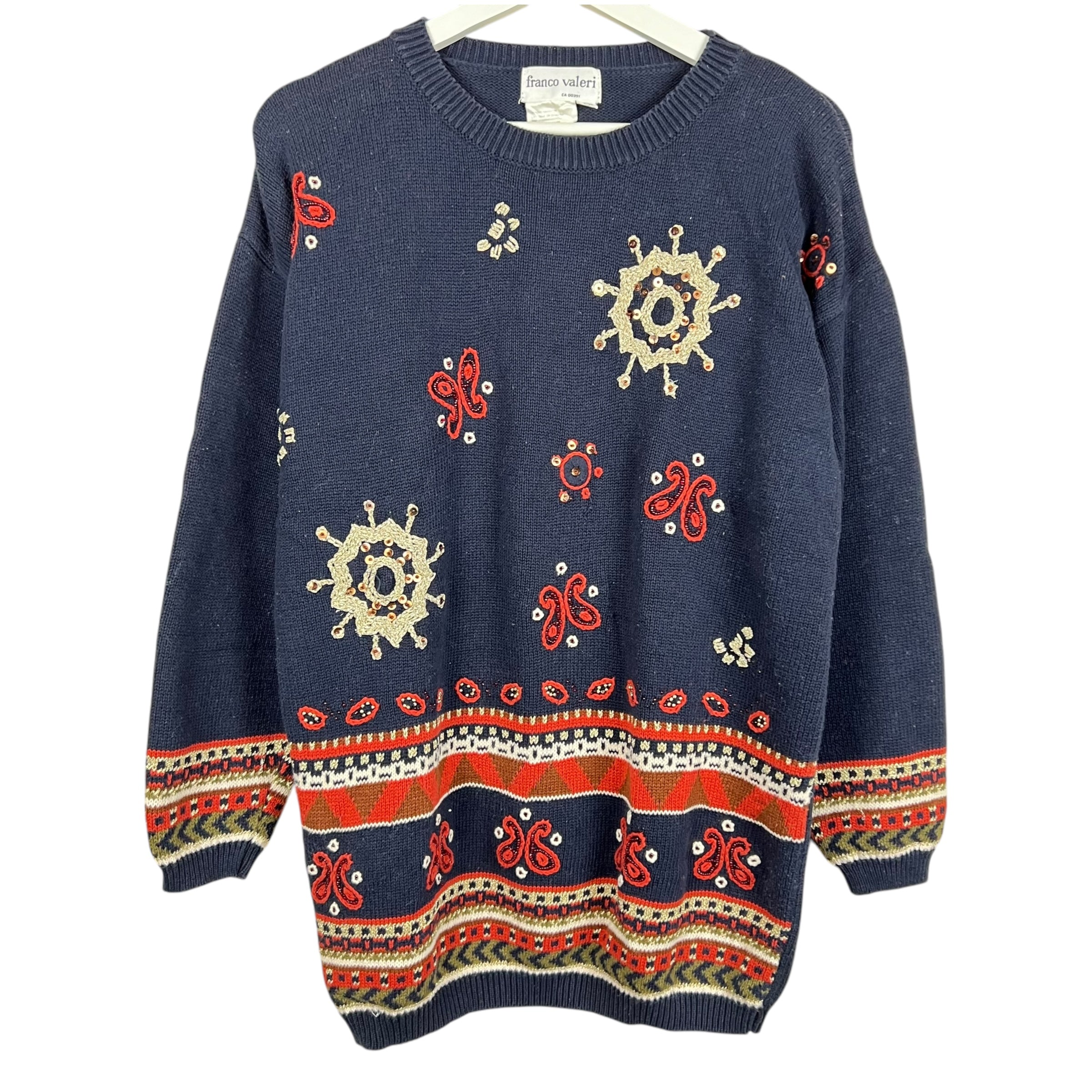 Vintage Franco Valeri Women’s Embellished Pattern Knit Navy