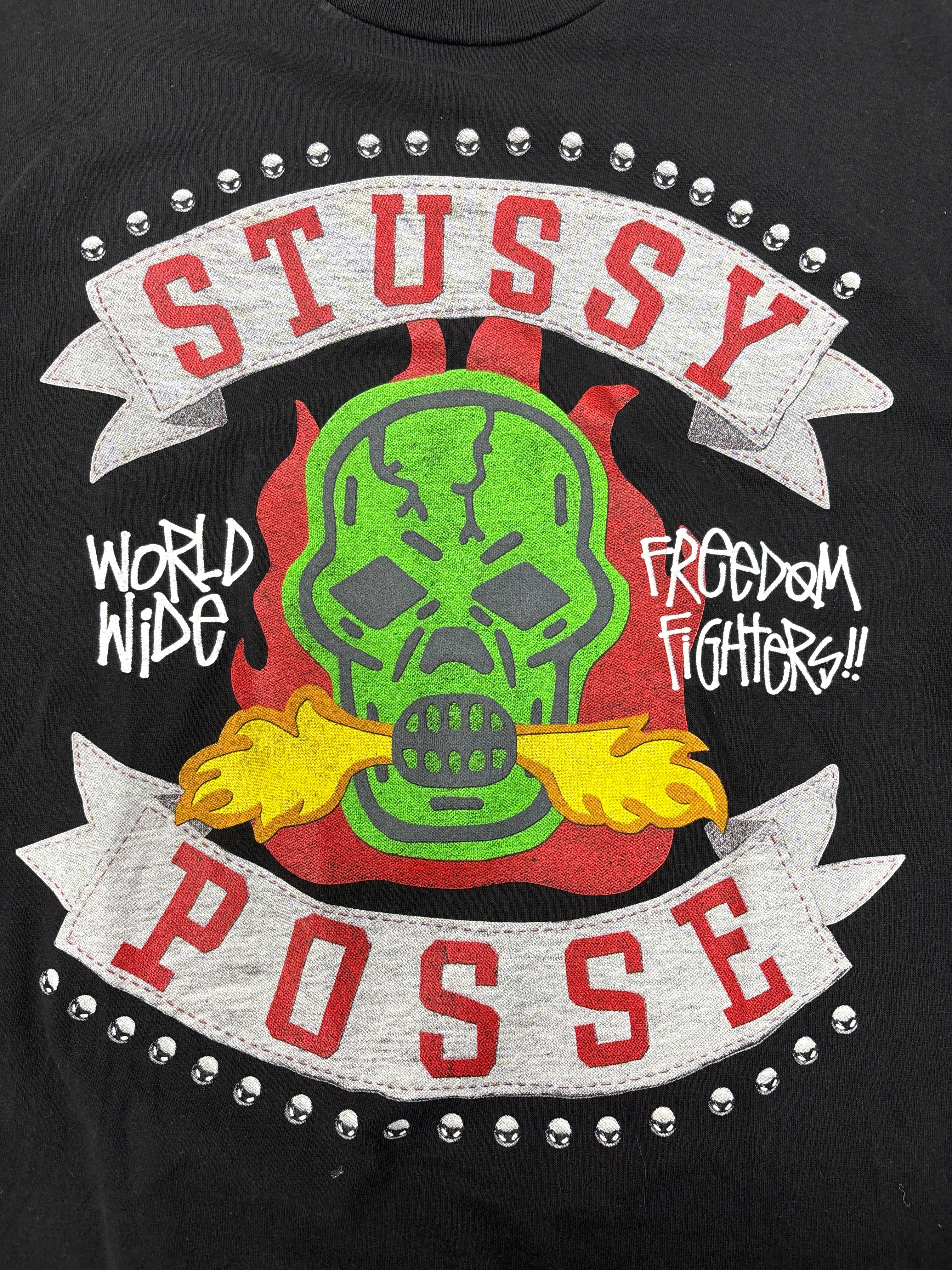 Stussy Posse Flaming Skull Tee Black
