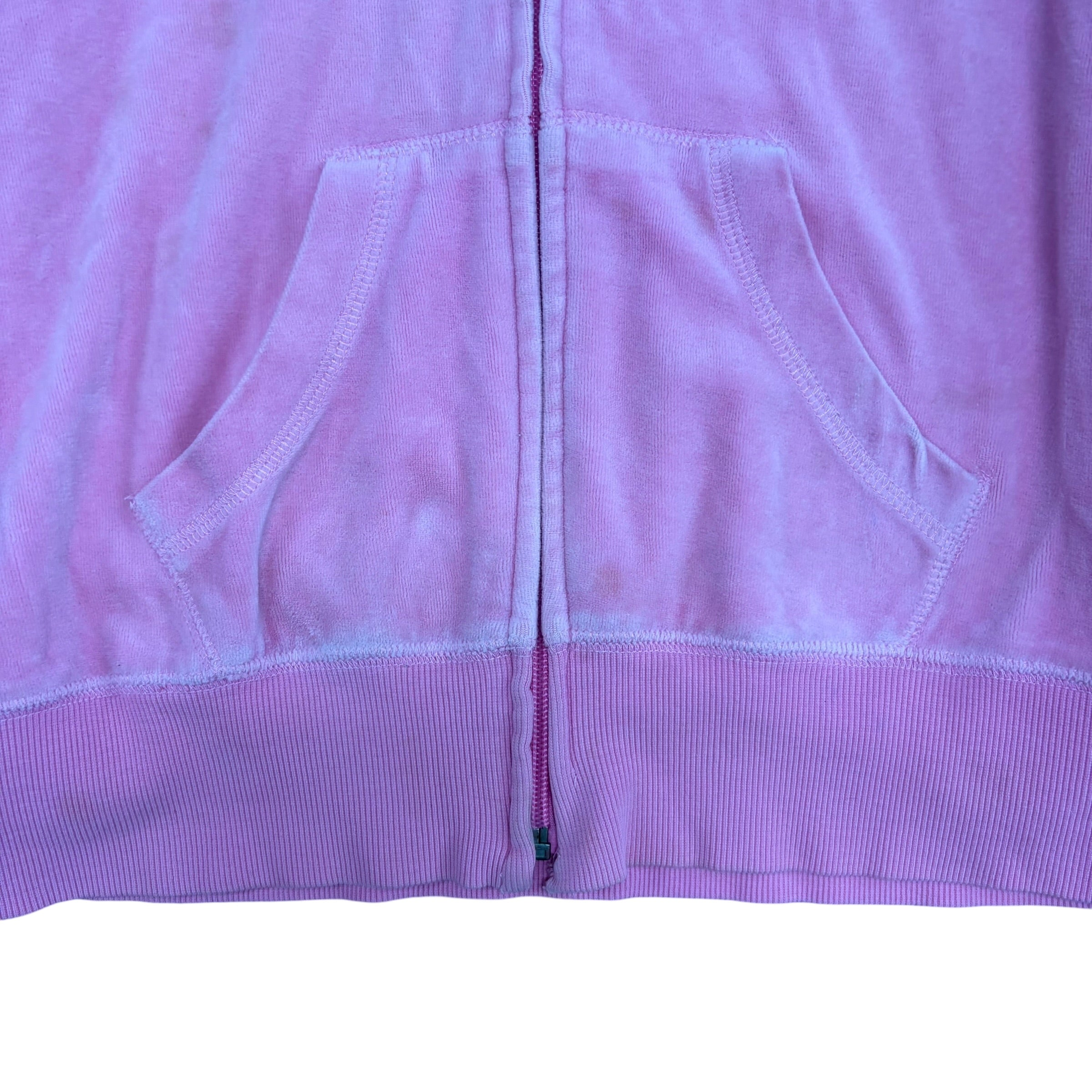 Vintage Bebe Women’s Bedazzled Logo Velour Hoodie Pink