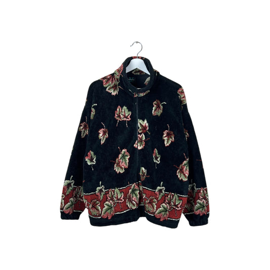 Vintage Mazmania Leaves AOP Fleece Jacket Black