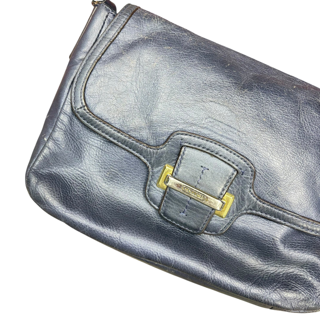 Coach Leather Shoulder Satchel Purse/Crossbody Bag Indigo Blue