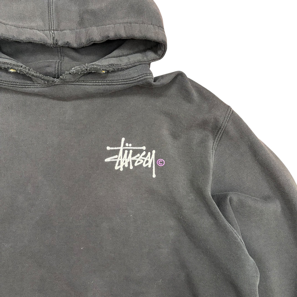 Vintage Stussy Logo Hoodie Distressed Black