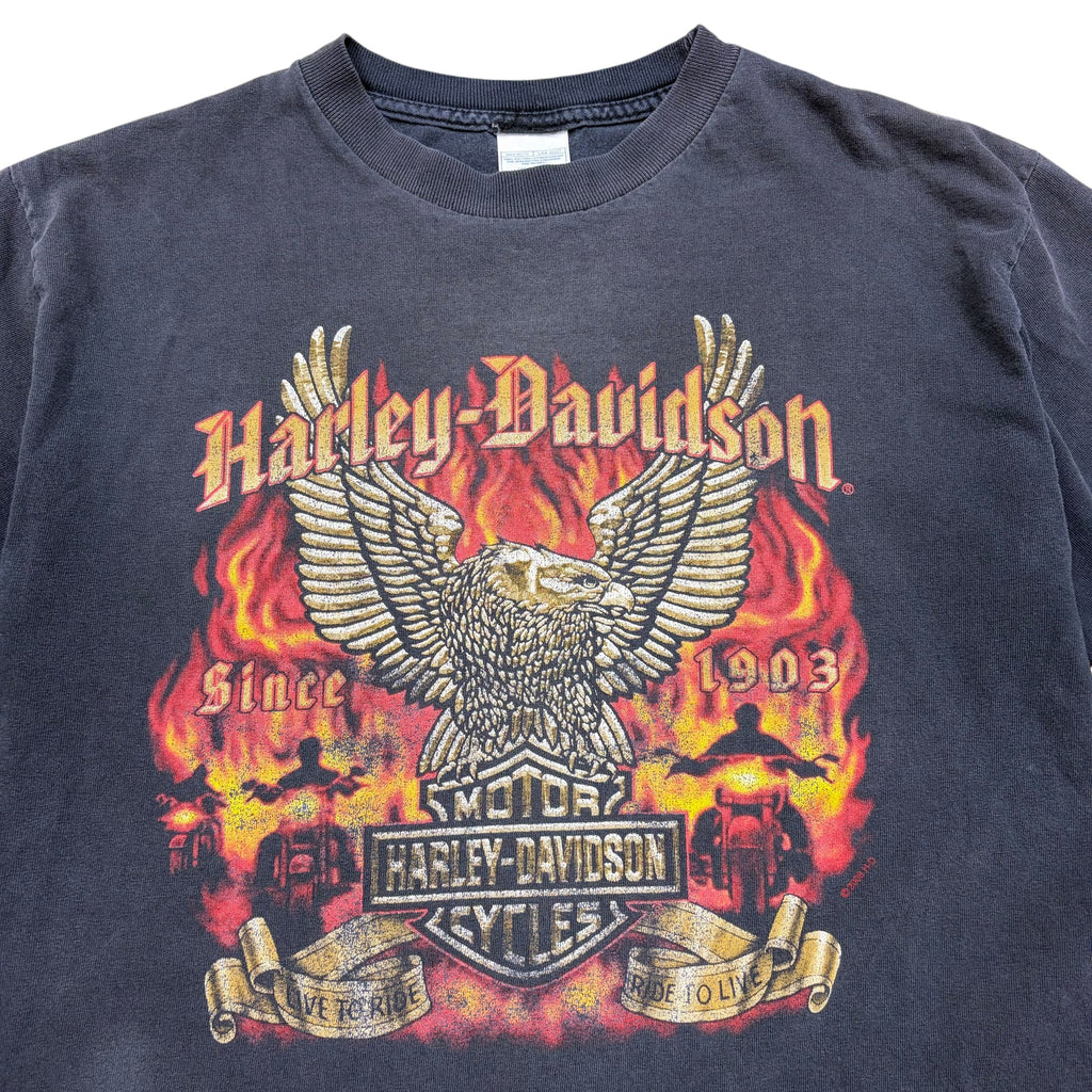 Vintage Harley Davidson Trev Deely Flaming Eagle Tee Washed Black