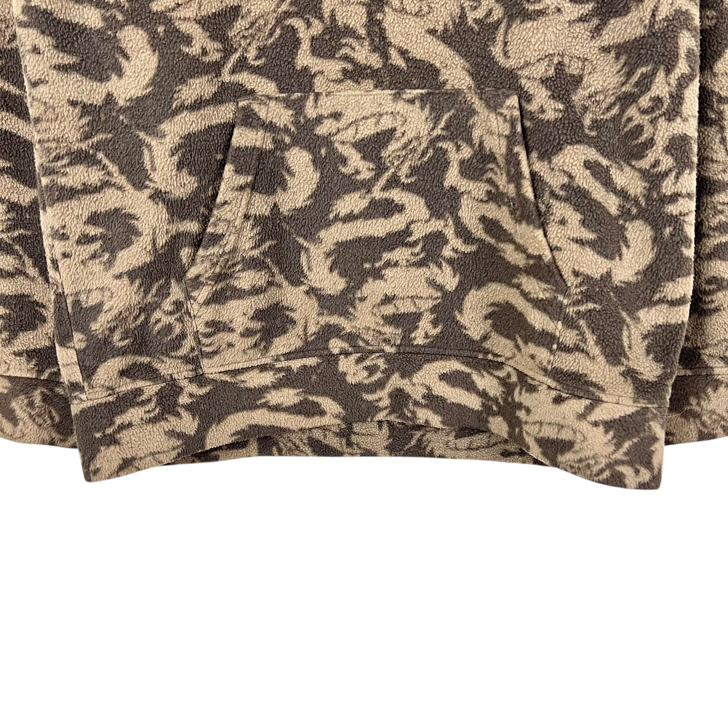 Vintage Dragon Print AOP Sherpa Hoodie Brown