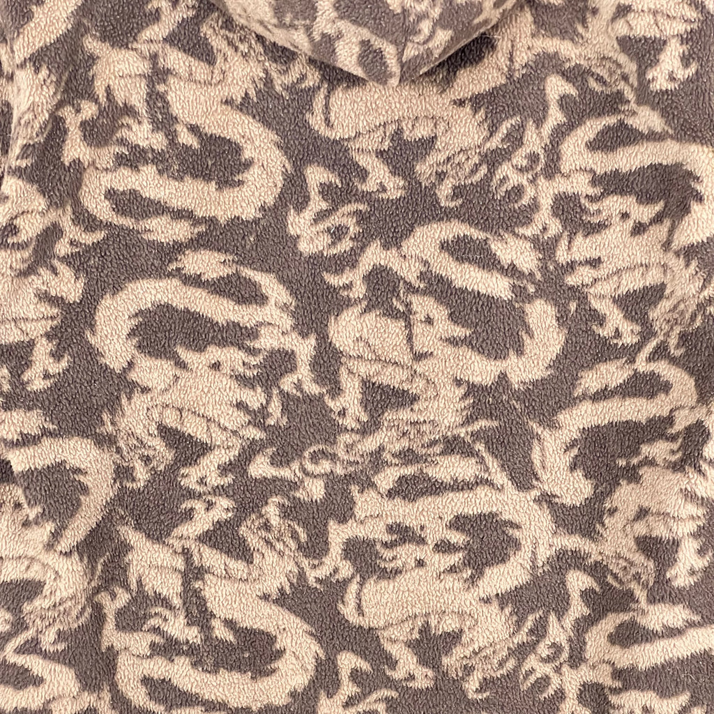 Vintage Dragon Print AOP Sherpa Hoodie Brown