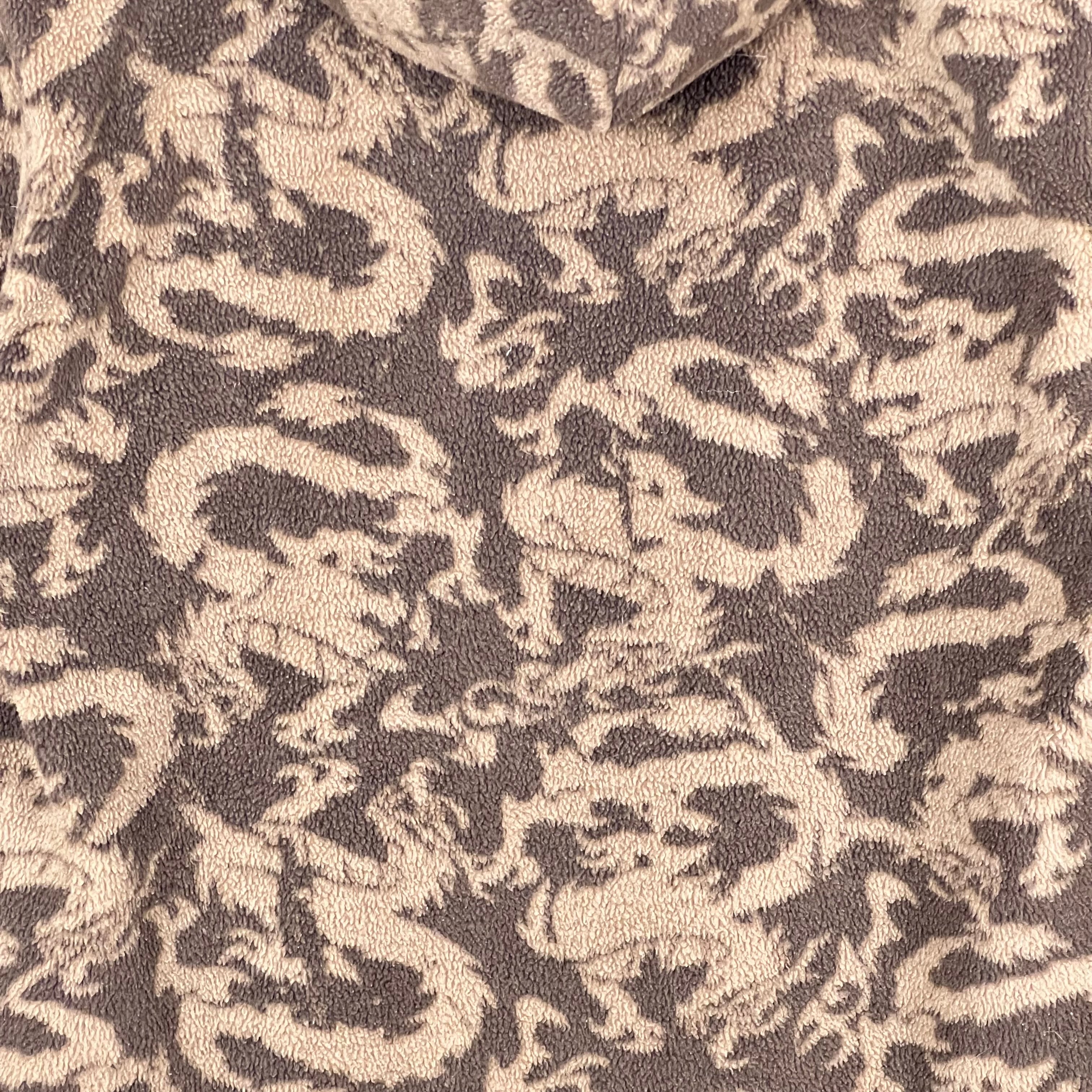 Vintage Dragon Print AOP Sherpa Hoodie Brown
