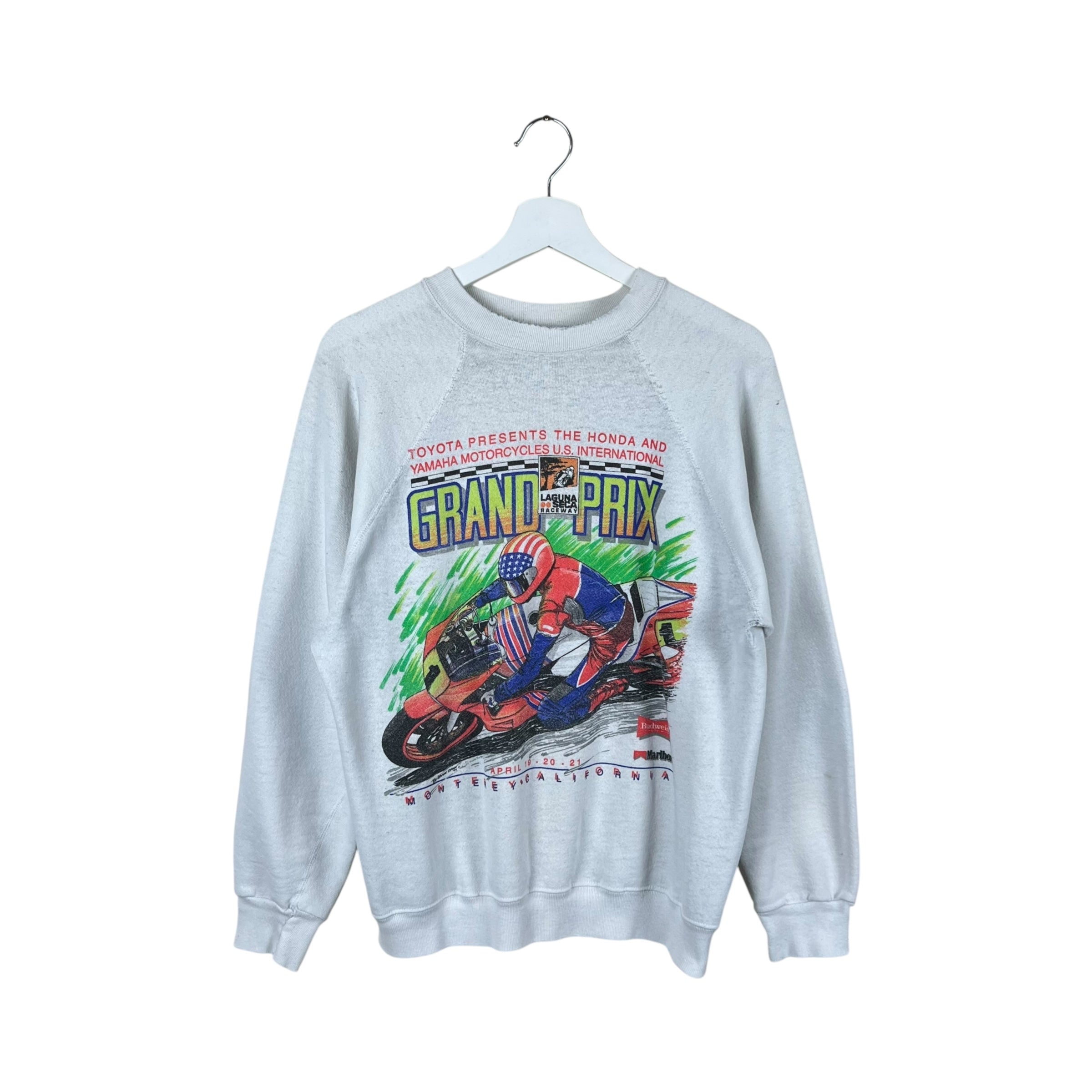 1991 Monterey California Grand Prix Motorcycle Crewneck White