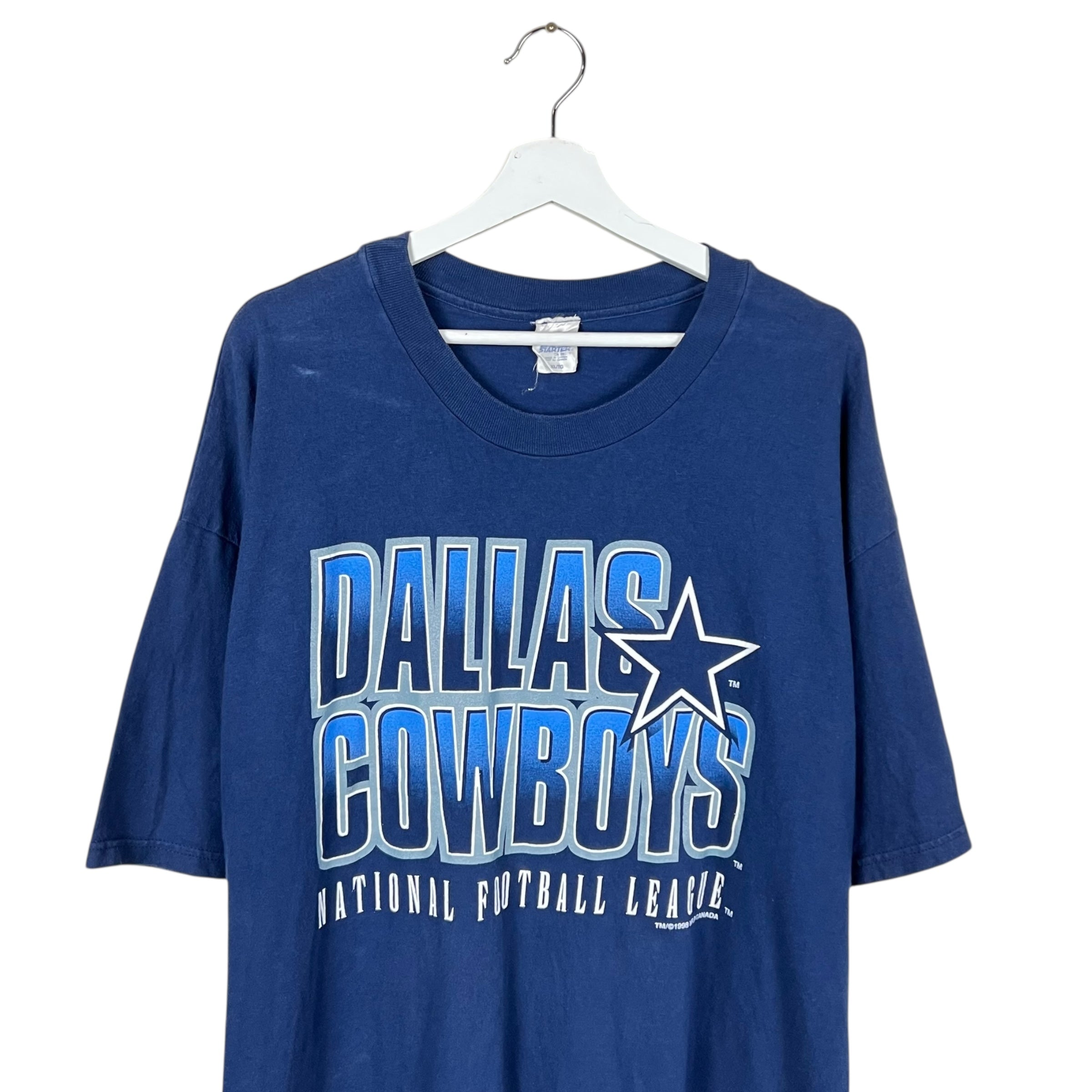 1998 Starter NFL Dallas Cowboys Spellout Logo Tee Navy