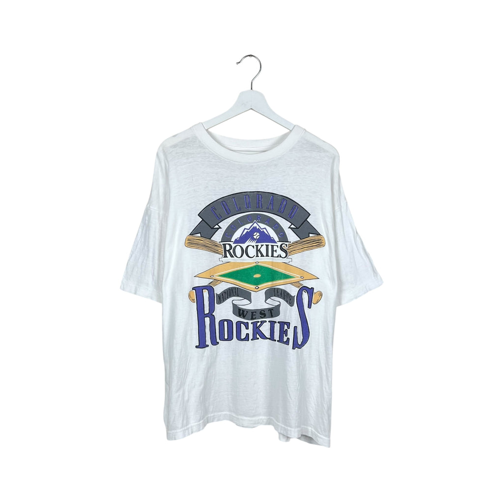 Vintage MLB Colorado Rockies Arch Baseball Graphic Tee White