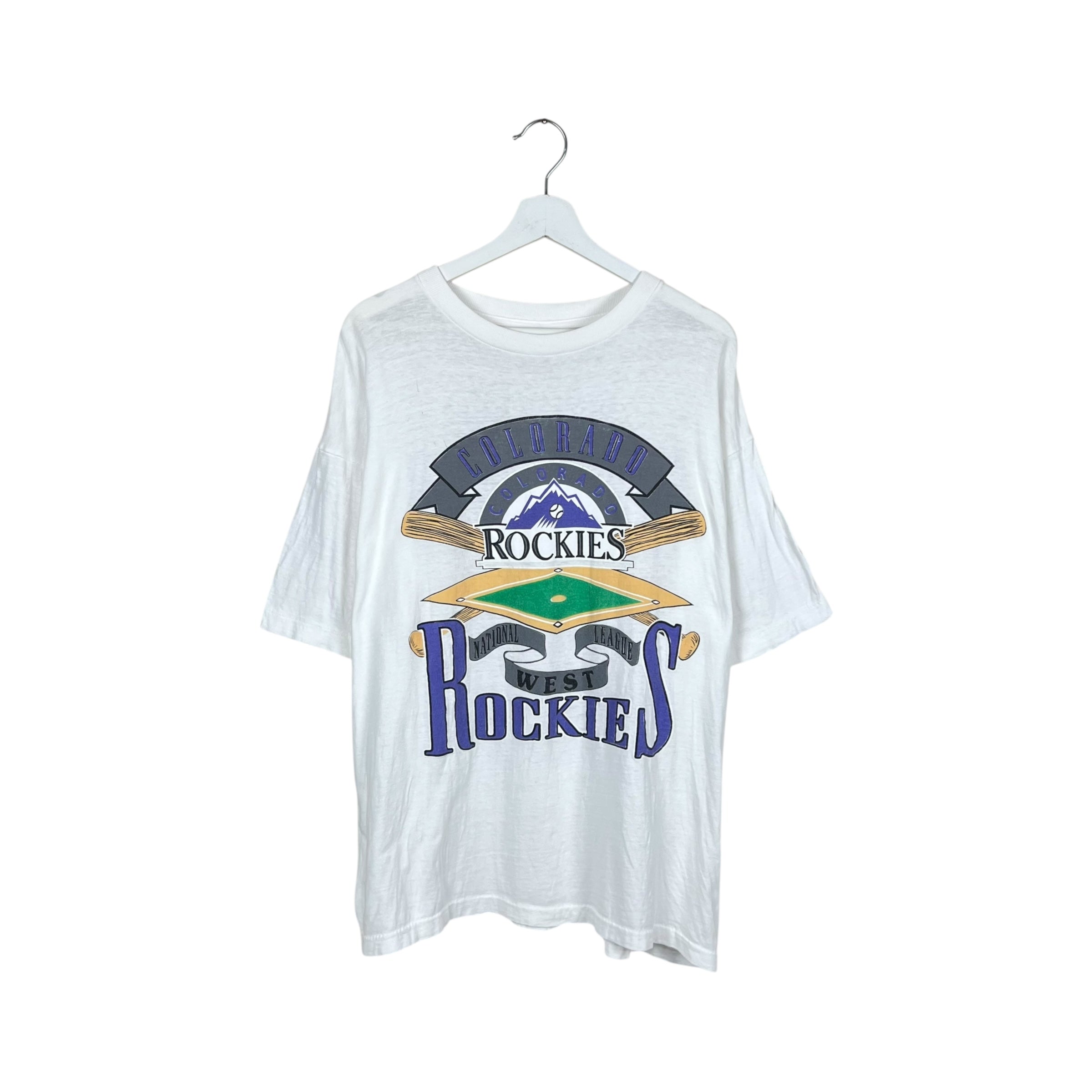 Vintage MLB Colorado Rockies Arch Baseball Graphic Tee White