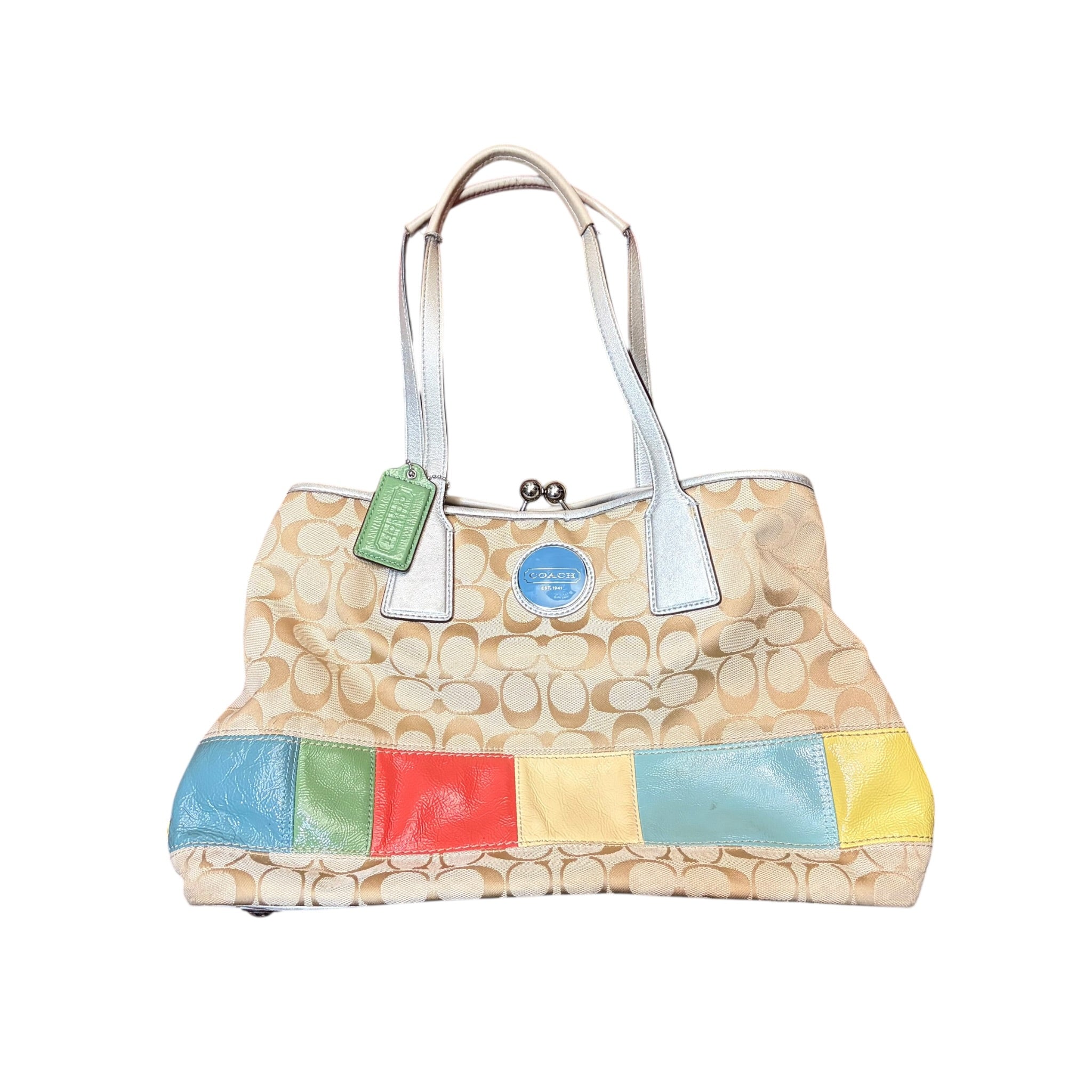 Coach Khaki Monogram Multicolour Leather Strip Shoulder Bag