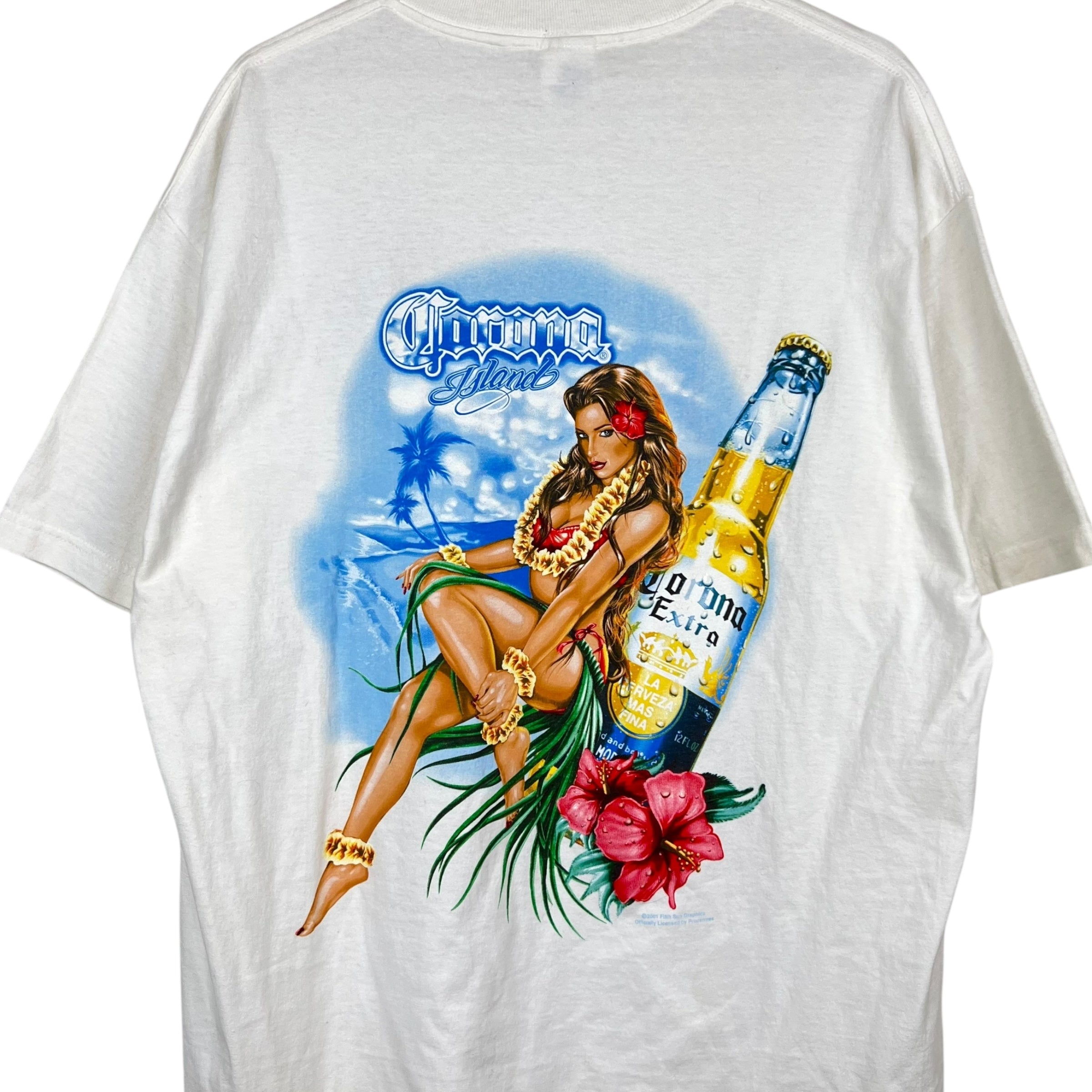 Vintage Corona Extra Island Girl Graphic Tee White