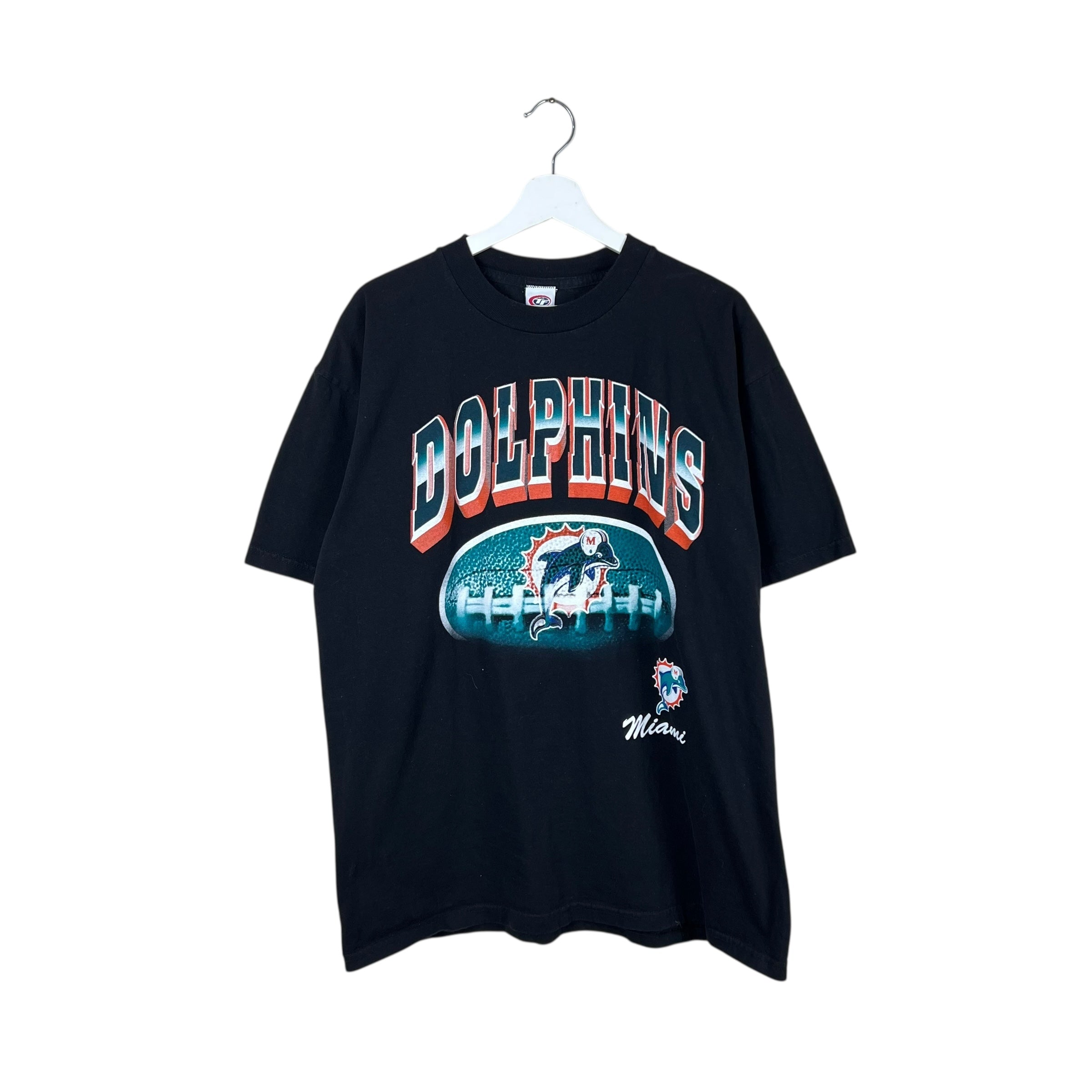 Vintage True Fan NFL Miami Dolphins Football Logo Tee Black
