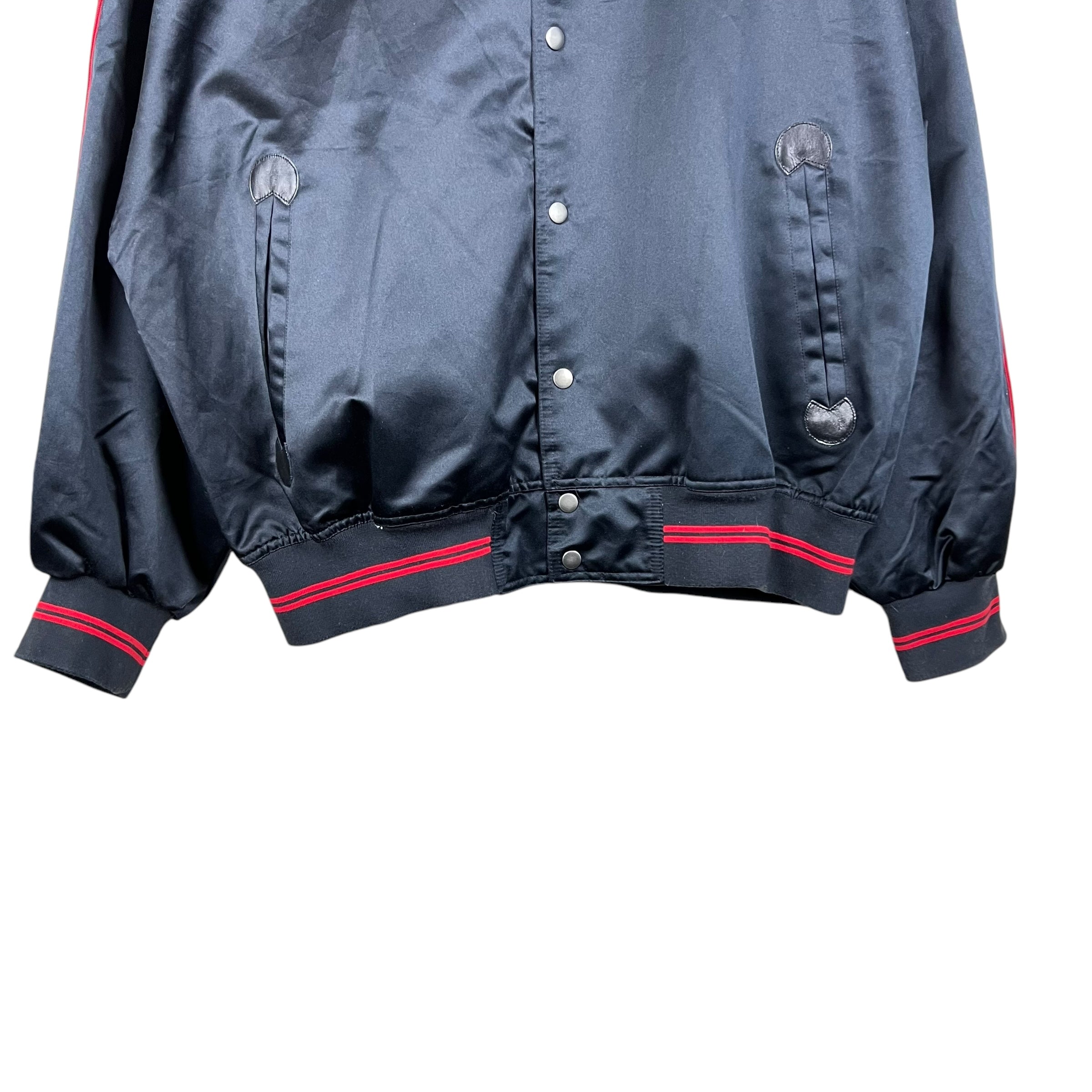 Vintage Reebok Allen Iverson Embroidered Logo Satin Bomber Jacket Black