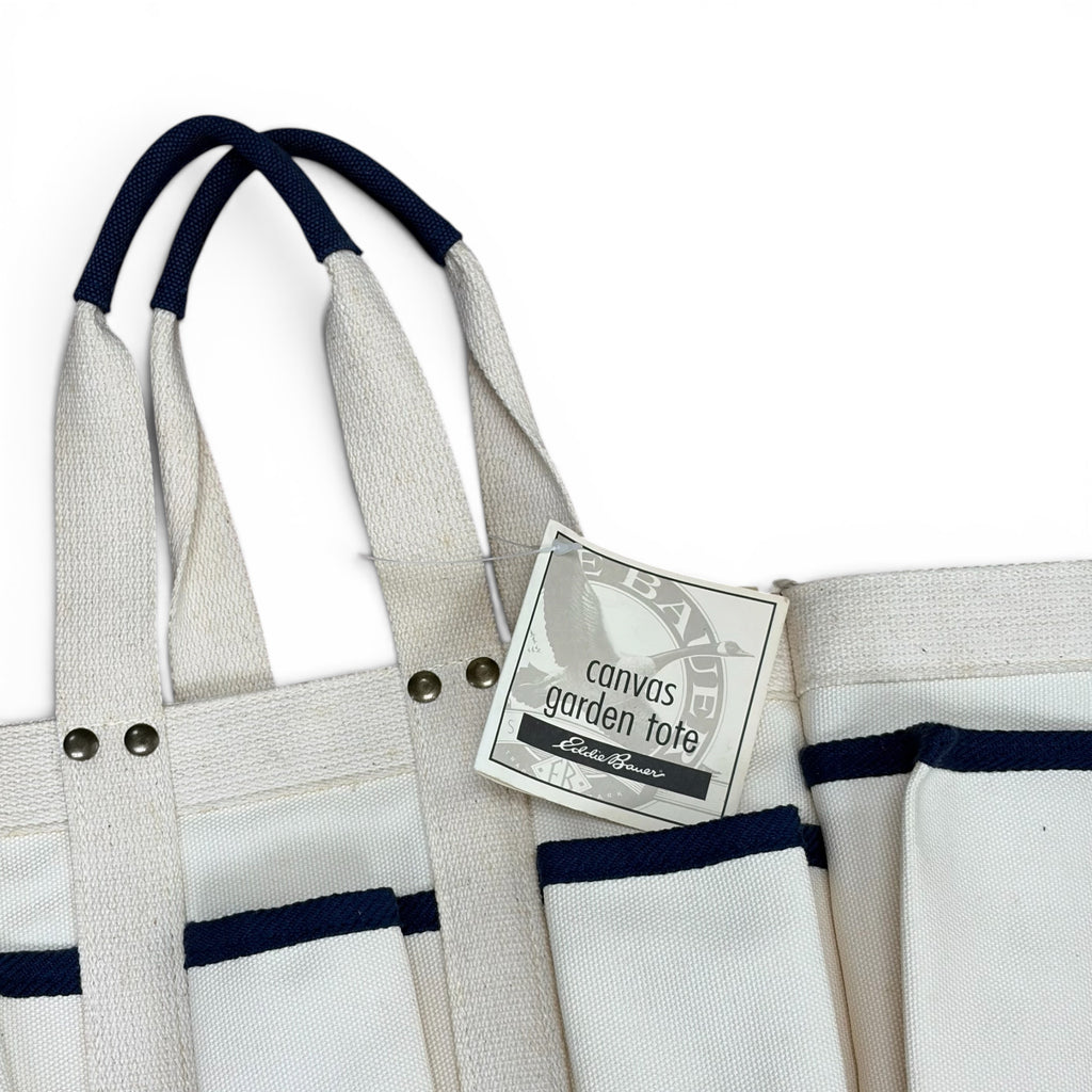 Vintage Eddie Bauer Canvas Garden Tote Bag Cream/Navy