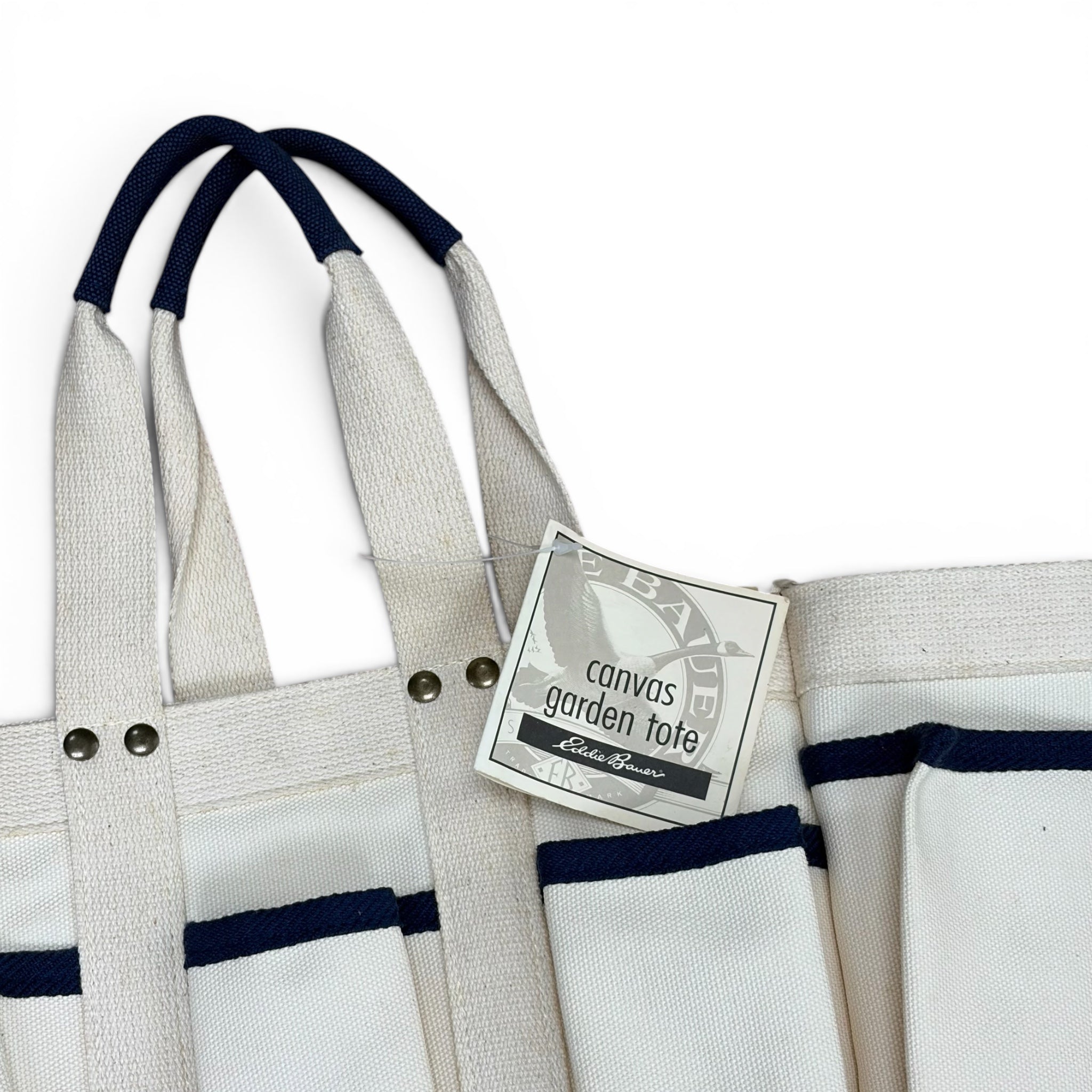 Vintage Eddie Bauer Canvas Garden Tote Bag Cream/Navy