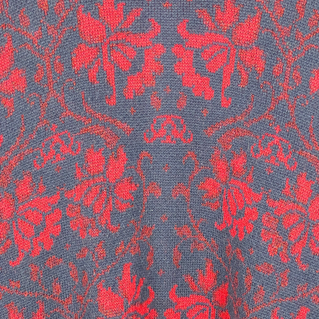 Vintage St. Michael Women’s Leaf Pattern Cardigan Navy/Red