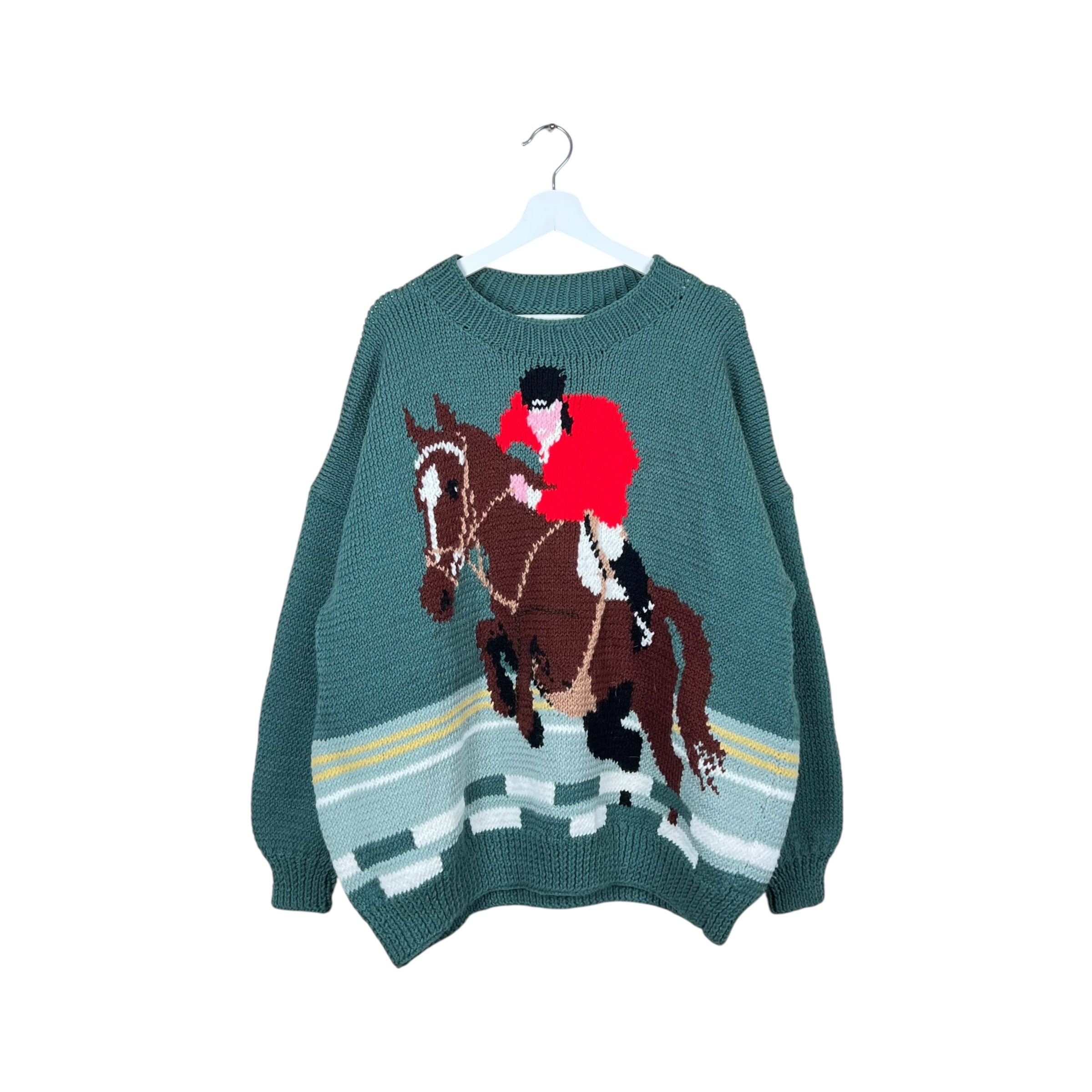 Vintage Horse Back Riding Hand Knit Multi