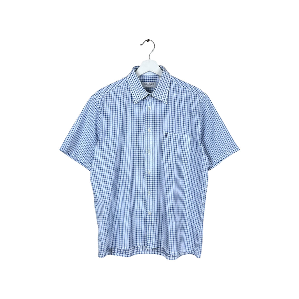 Yves Saint Laurent Checkered Pocket Button Up Blue/White