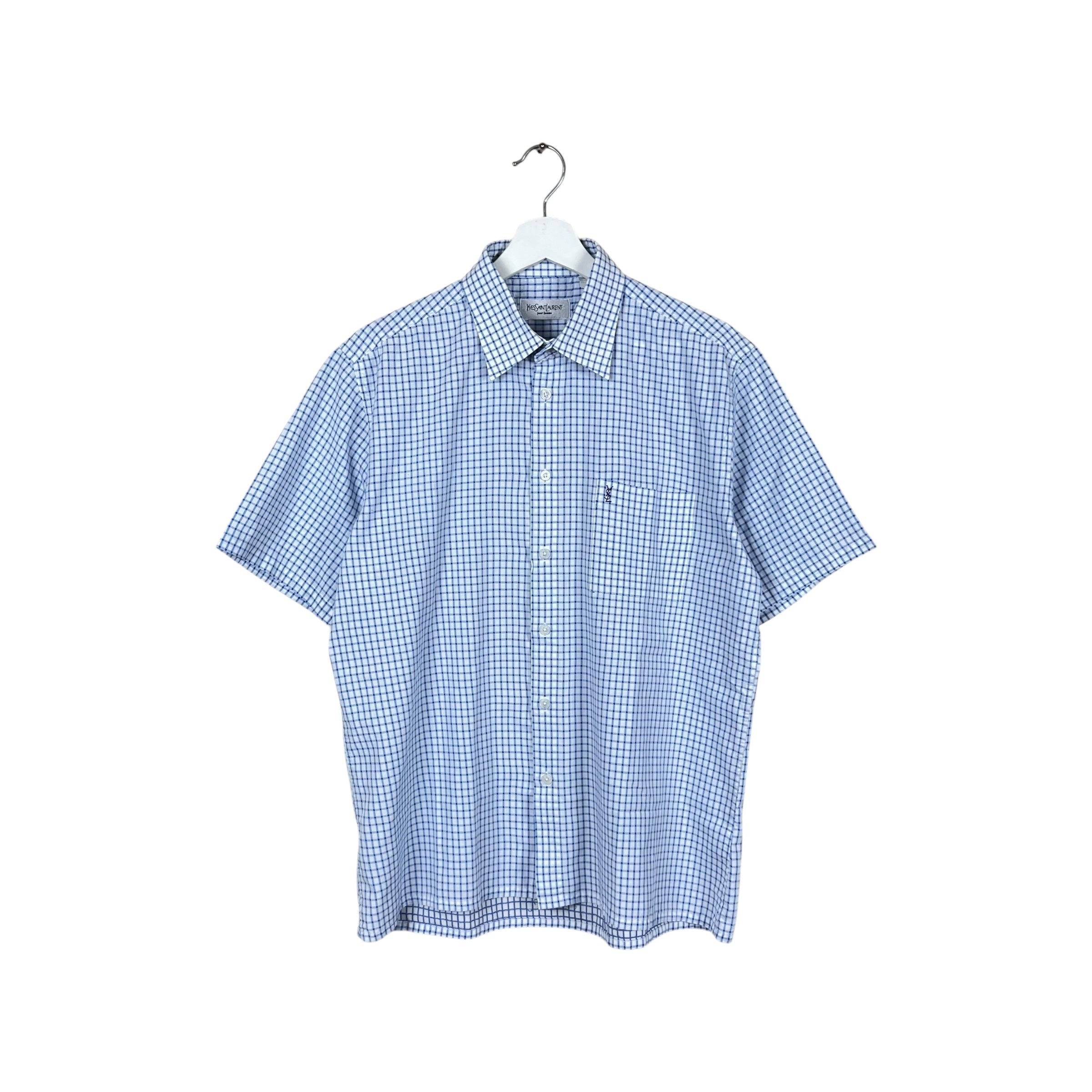 Yves Saint Laurent Checkered Pocket Button Up Blue/White