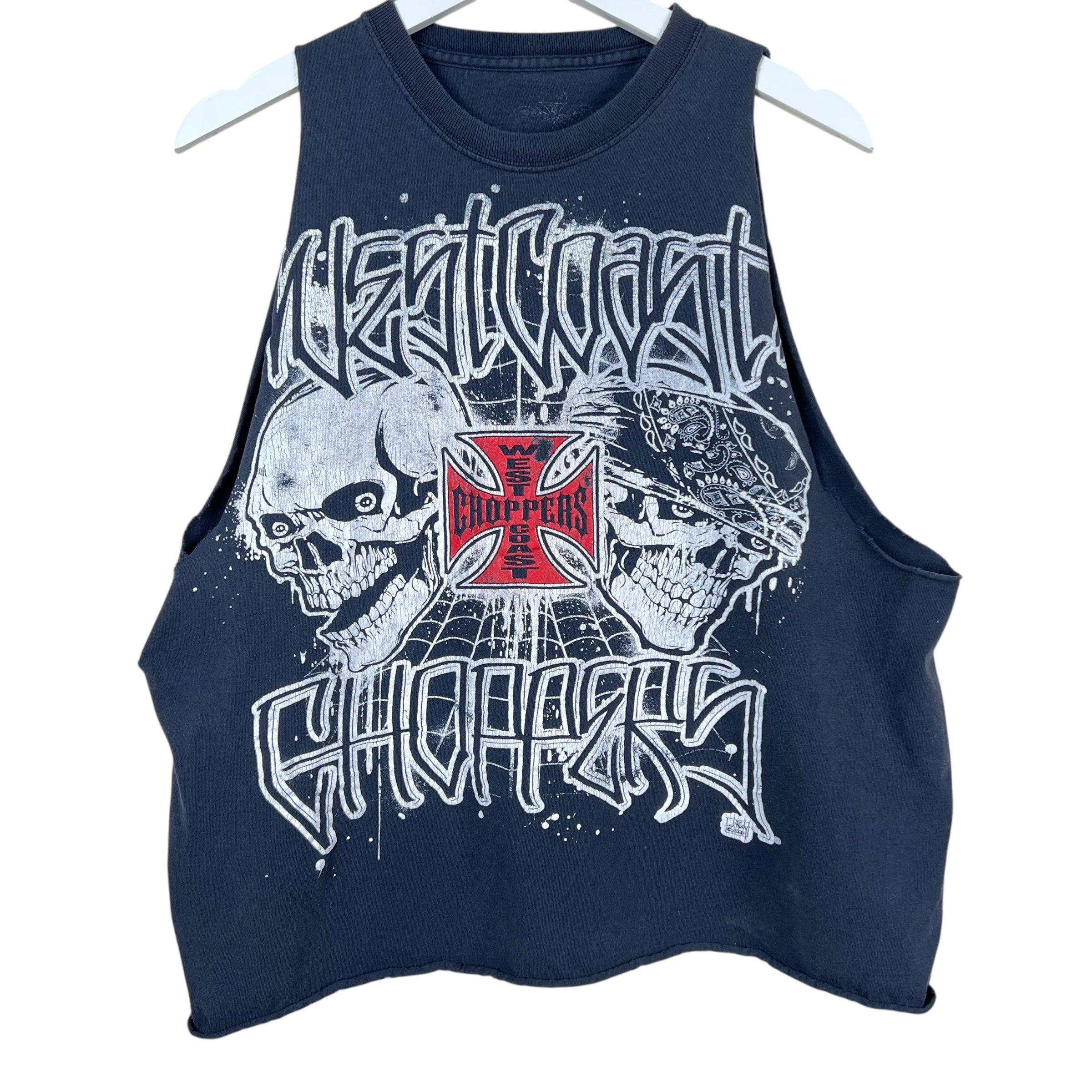 Vintage West Coast Choppers Bandana Skulls Cut Off Tee Black