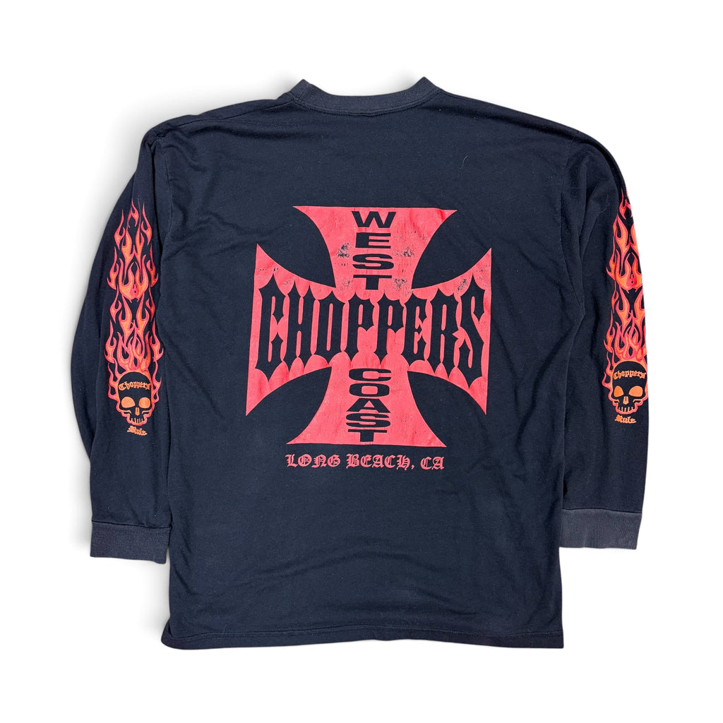 Vintage Y2K West Coast Choppers Red Flame Long Sleeve Black
