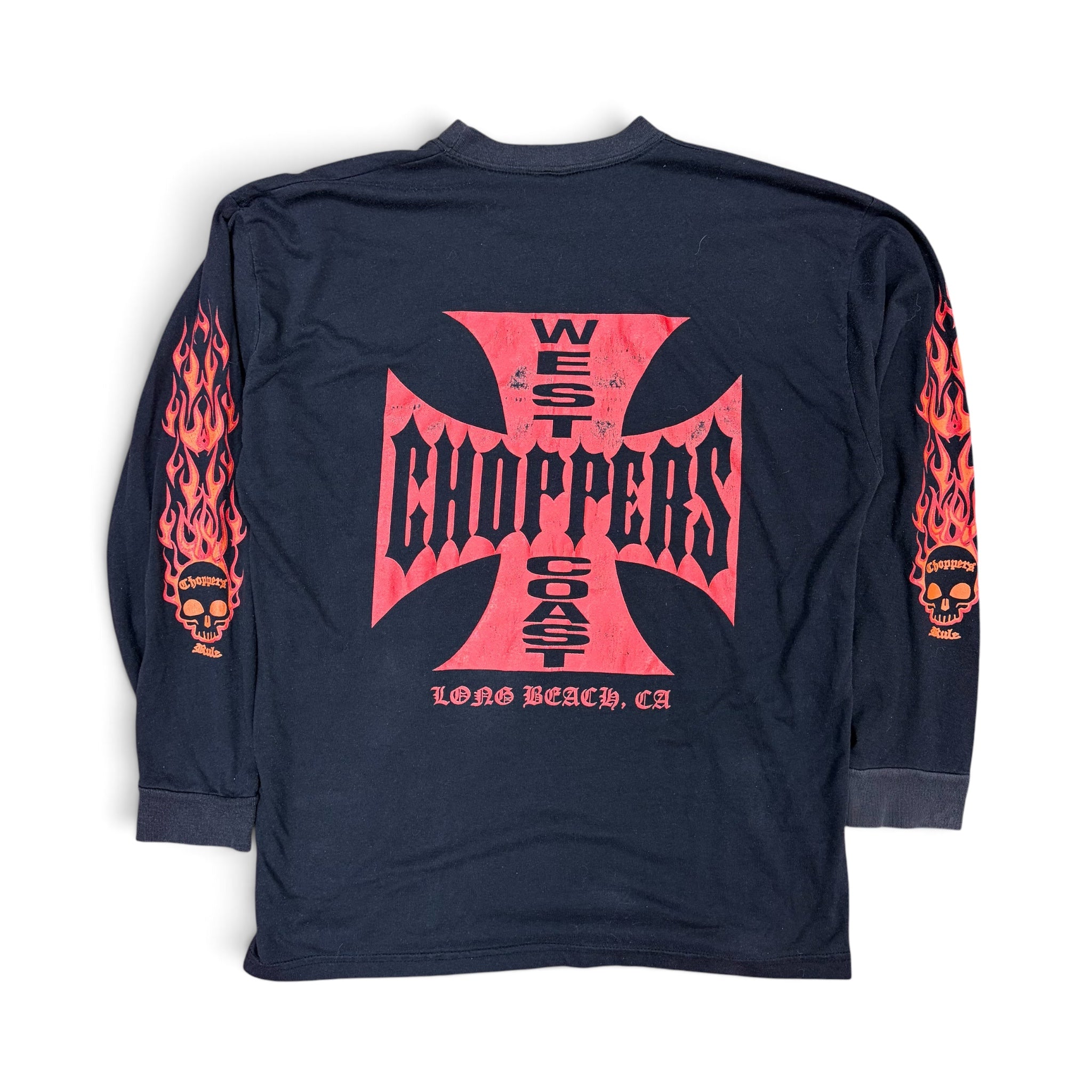 Vintage Y2K West Coast Choppers Red Flame Long Sleeve Black