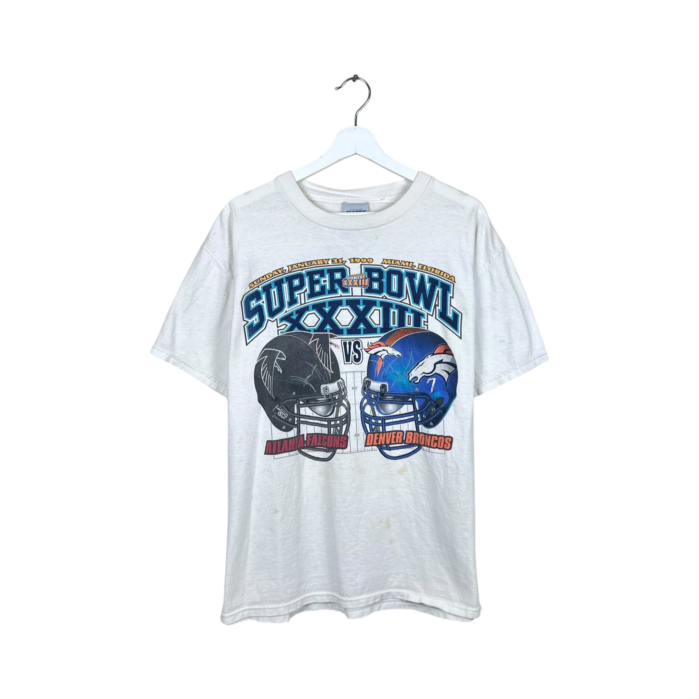 1999 Super Bowl XXXIII Denver Broncos vs Atlanta Falcons Promo Tee White