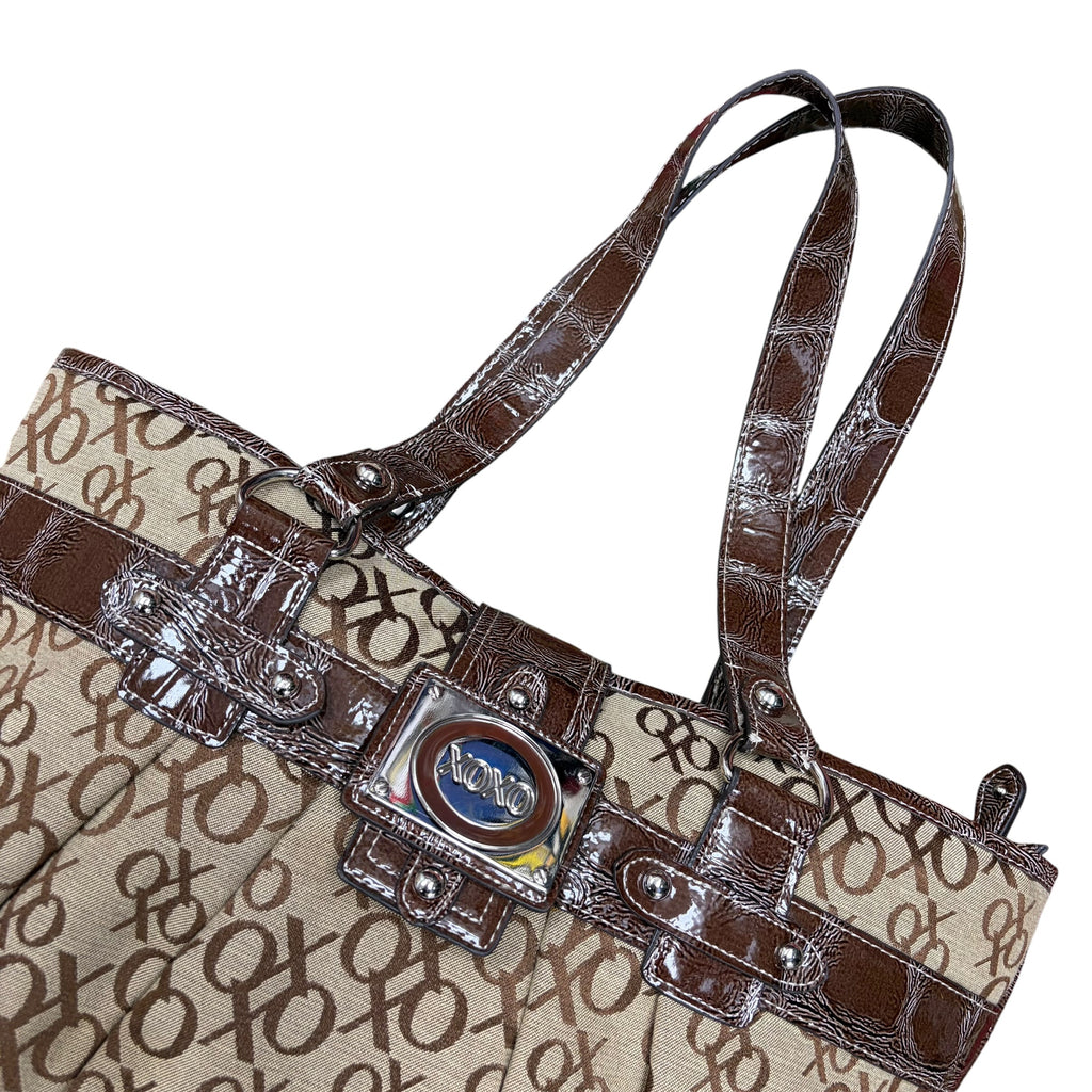 Vintage XOXO Print Tote Bag Brown