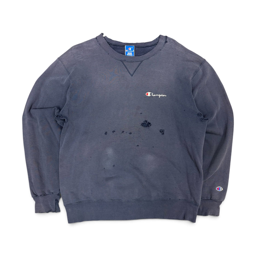 Vintage 90’s Champion Script Logo Thrashed Crewneck Navy
