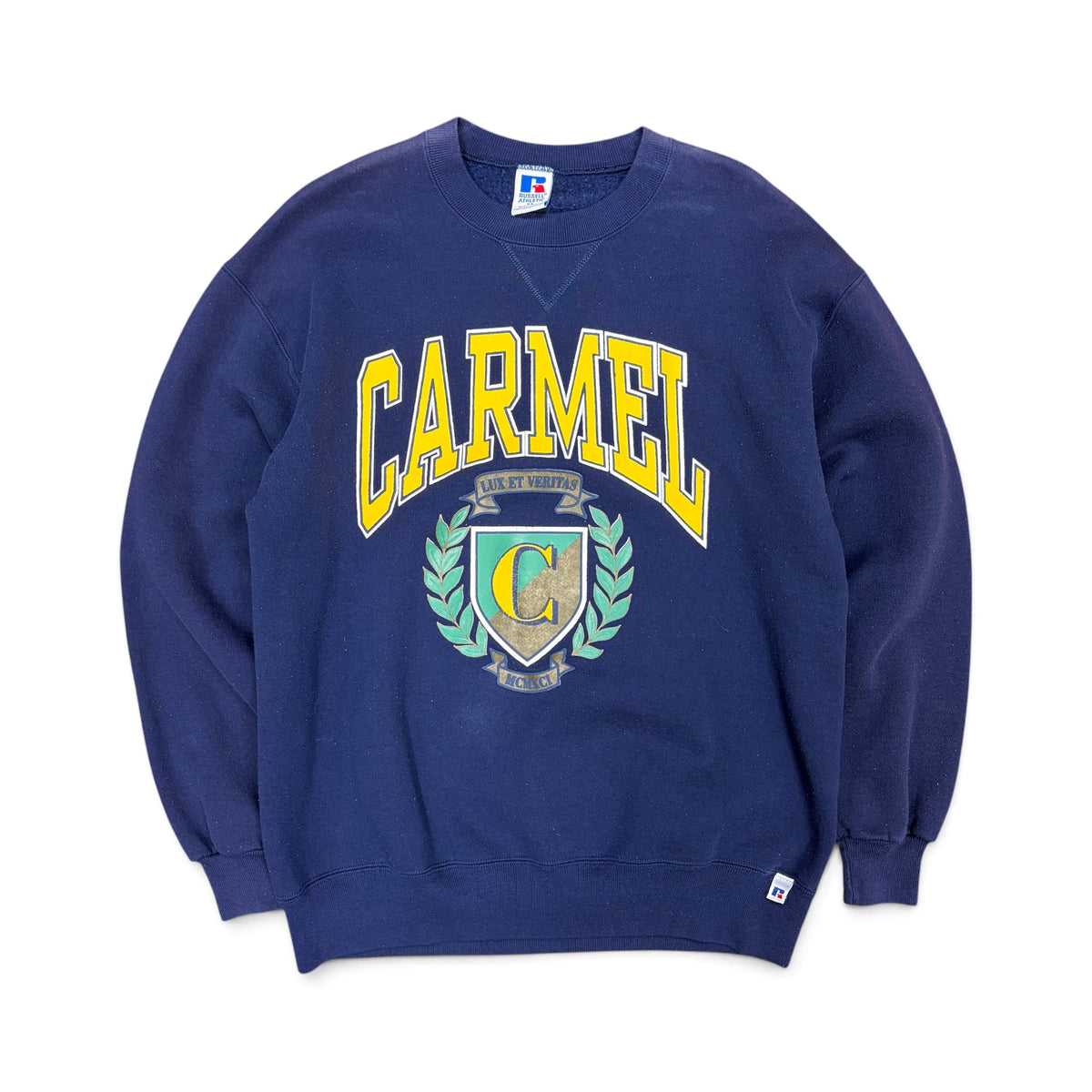 Vintage Russell Athletics Carmel Crest Logo Crewneck Navy