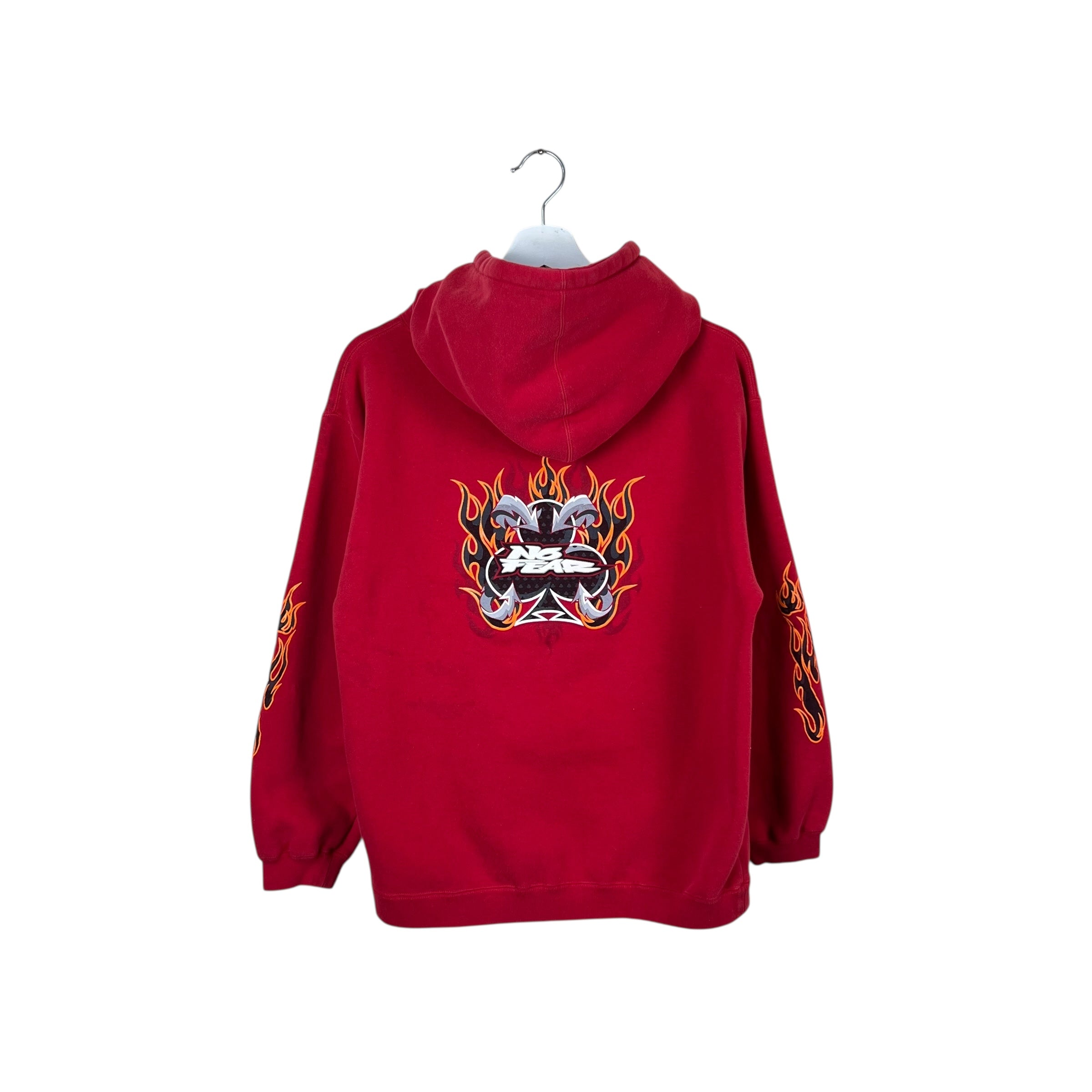 Vintage No Fear Youth Flaming Spade Hoodie Chilli Red