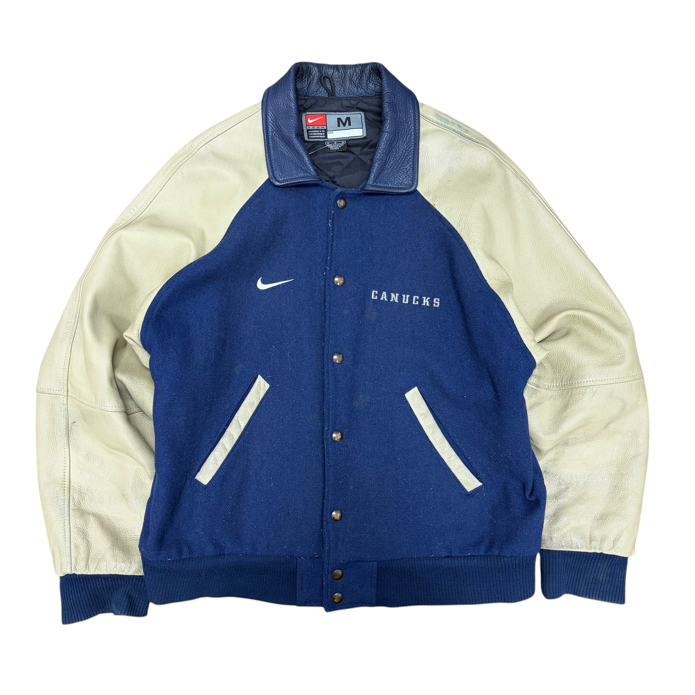 90’s Nike NHL Vancouver Canucks Leather Bomber Jacket Navy
