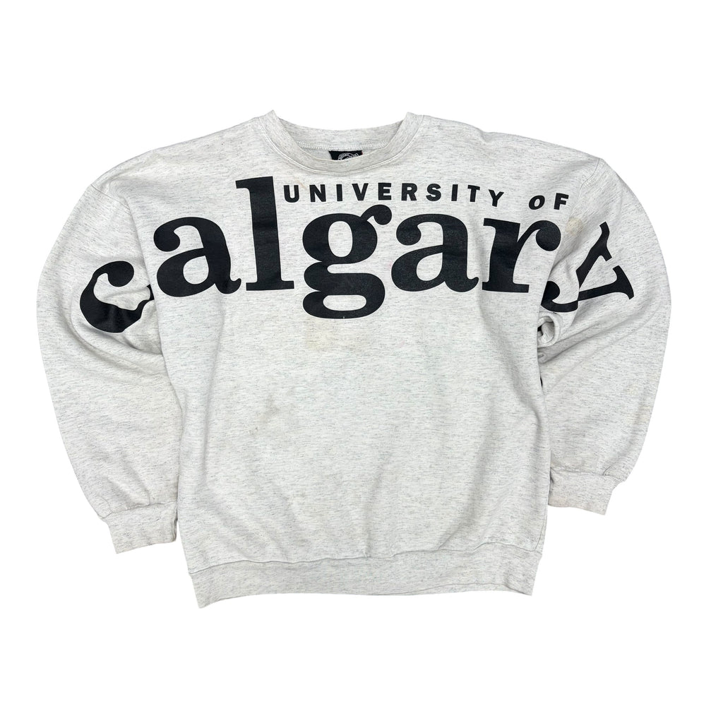 Vintage University Of Calgary Big Spellout Crewneck Heather Grey