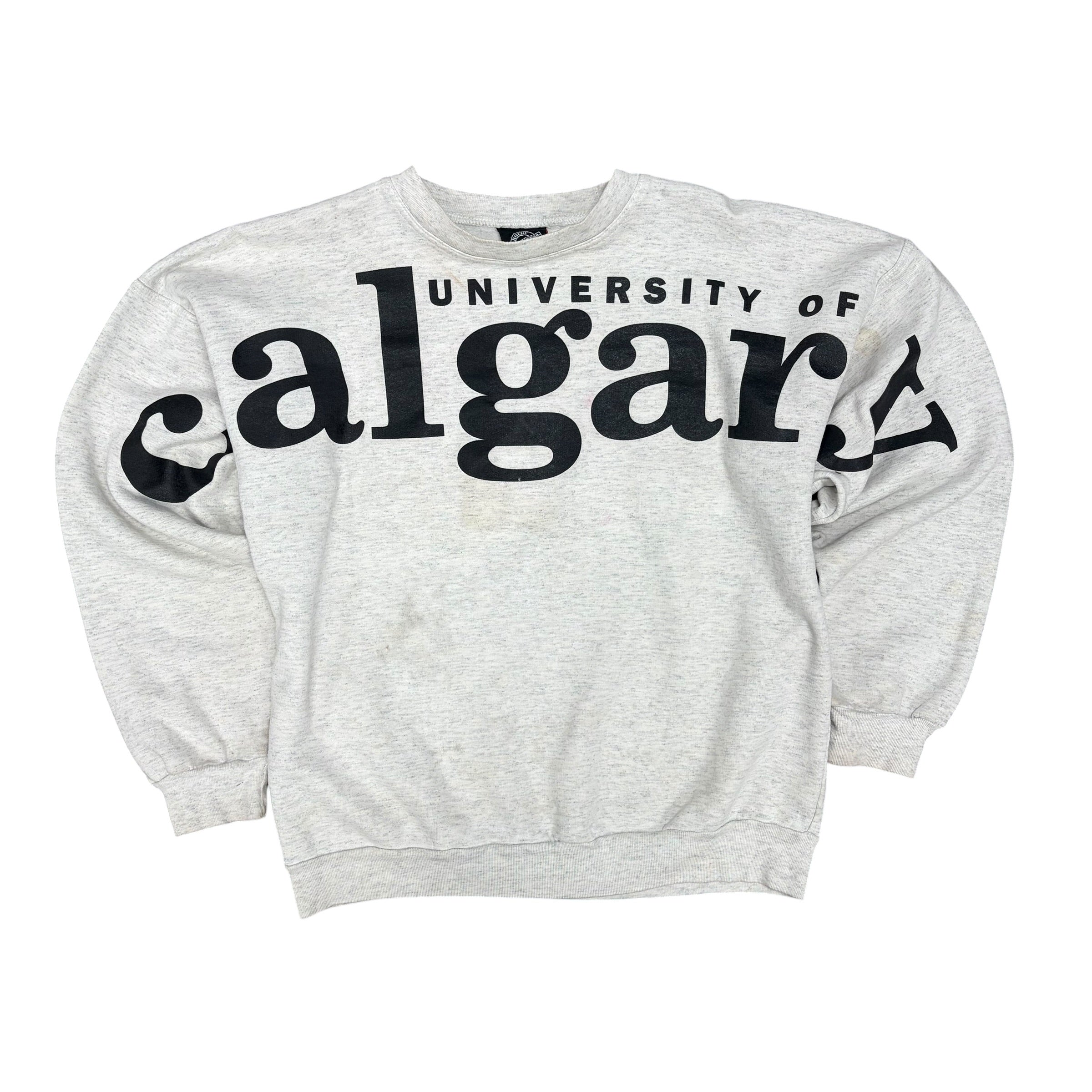 Vintage University Of Calgary Big Spellout Crewneck Heather Grey