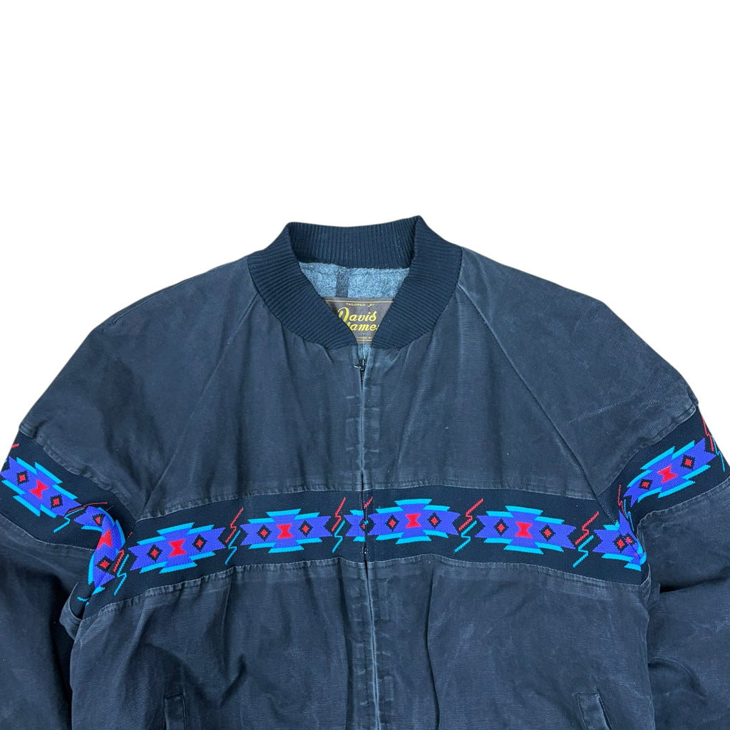 Vintage David James Aztec Stripe Bomber Jacket Black