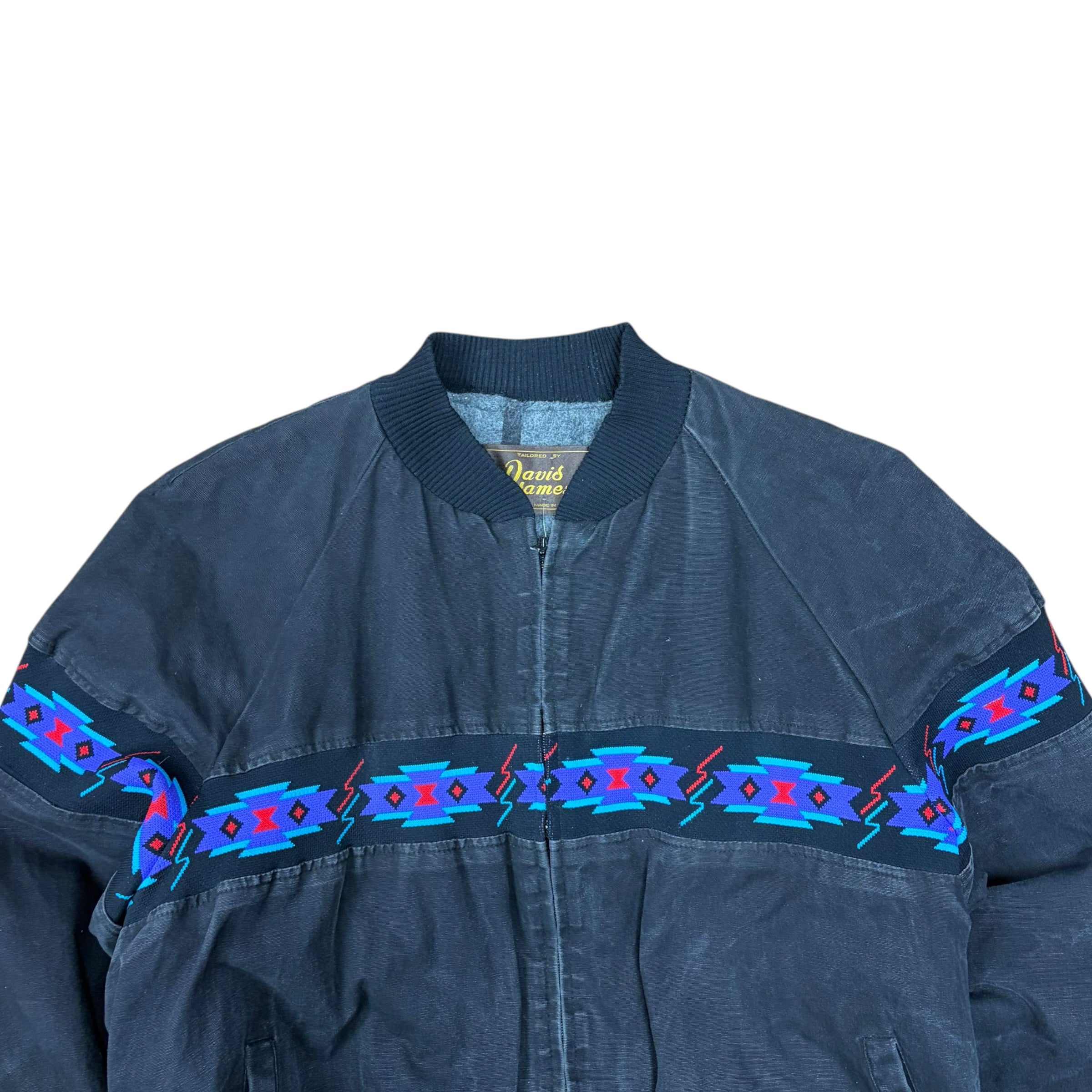 Vintage David James Aztec Stripe Bomber Jacket Black