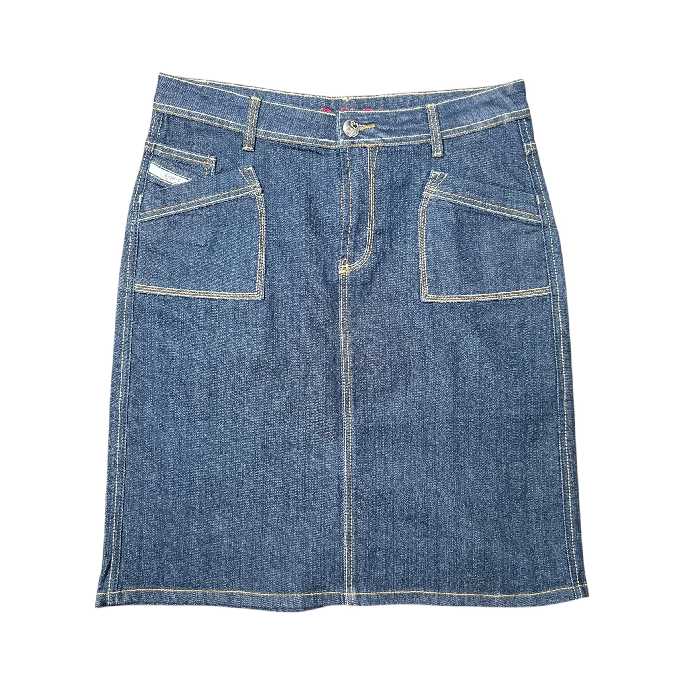 Vintage C-IN-C Women’s Mid Length Denim Skirt Dark Wash