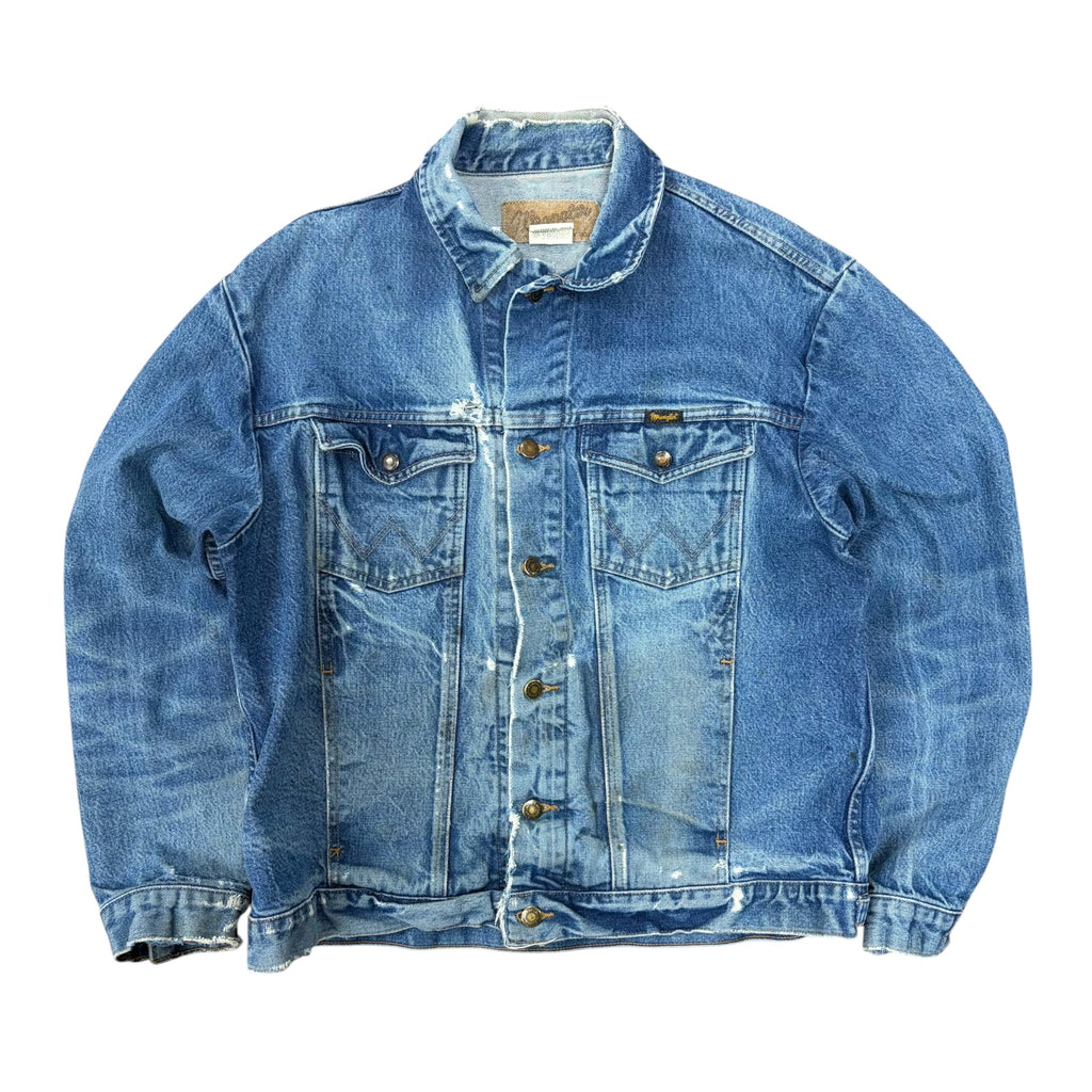 Vintage Wrangler Western Heavy Distressed Jean Jacket Light Wash
