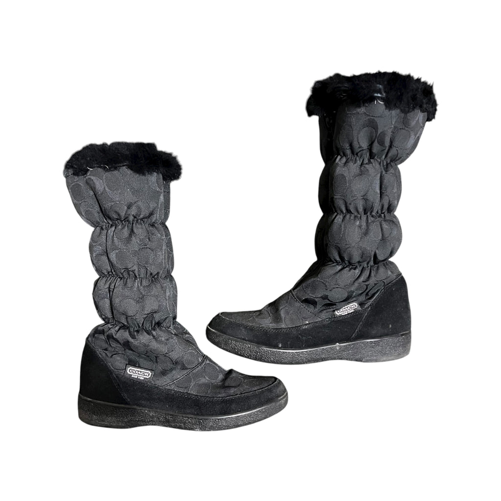Coach Theona Jacquard Rabbit Fur Winter Boots Black