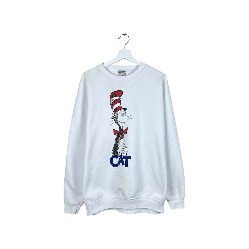 Vintage Dr. Seuss Cat Graphic Crewneck White
