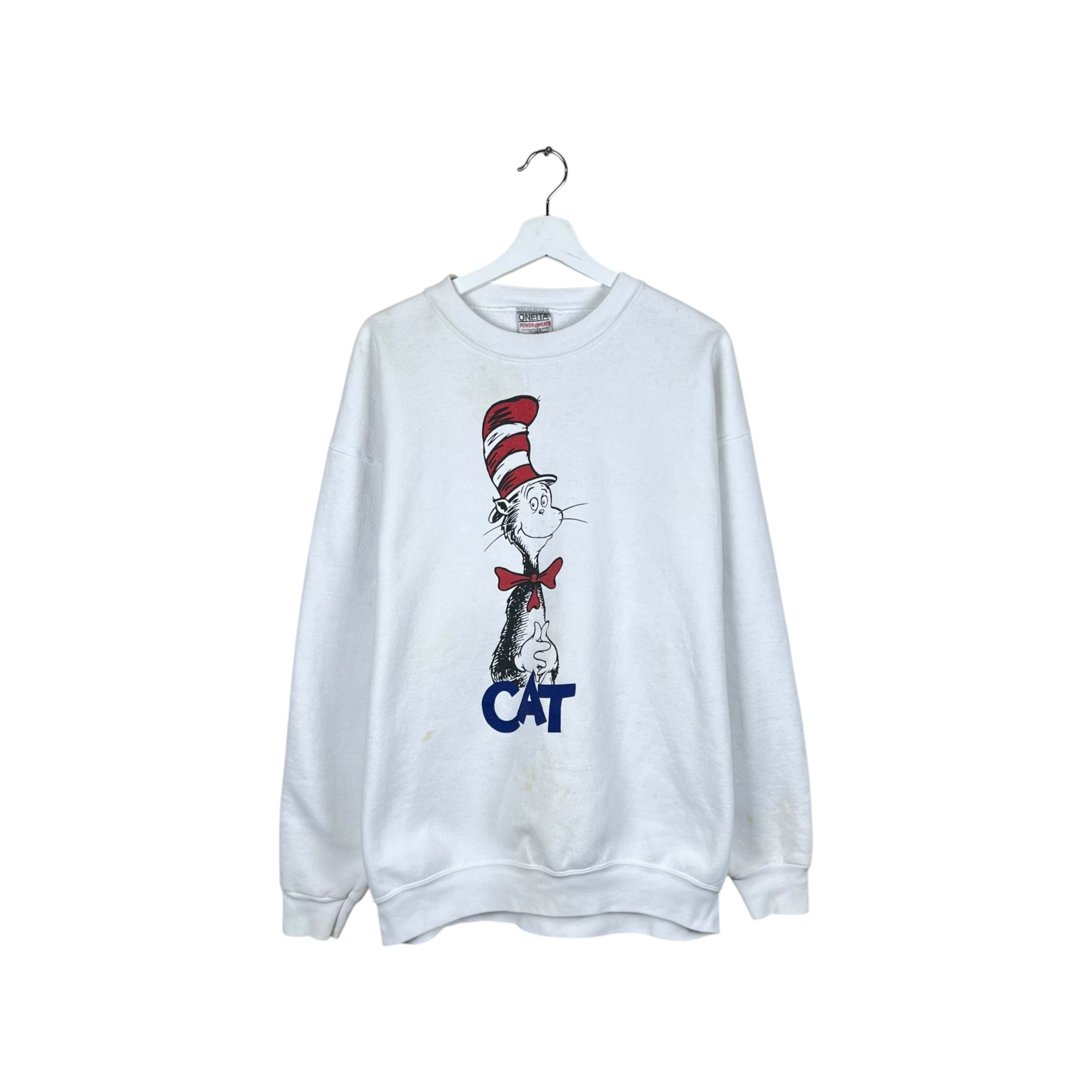 Vintage Dr. Seuss Cat Graphic Crewneck White