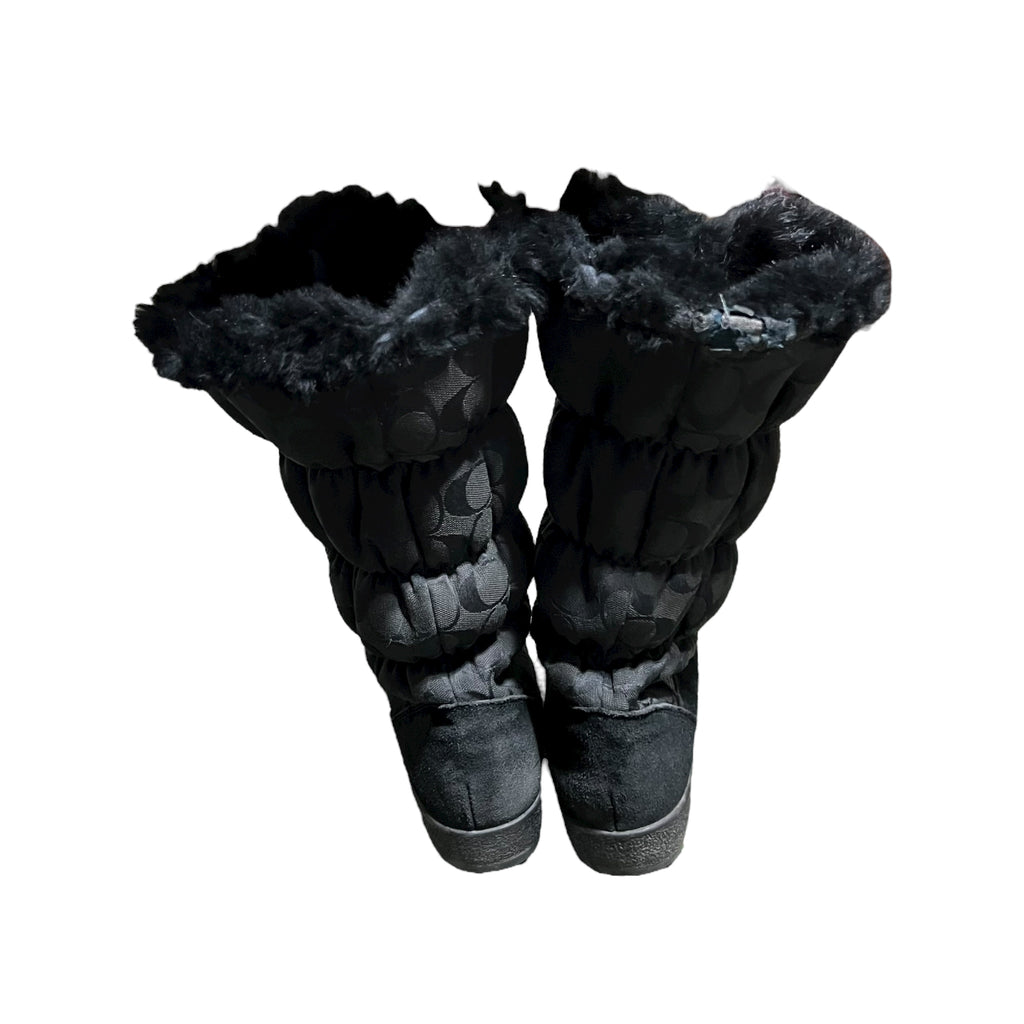 Coach Theona Jacquard Rabbit Fur Winter Boots Black