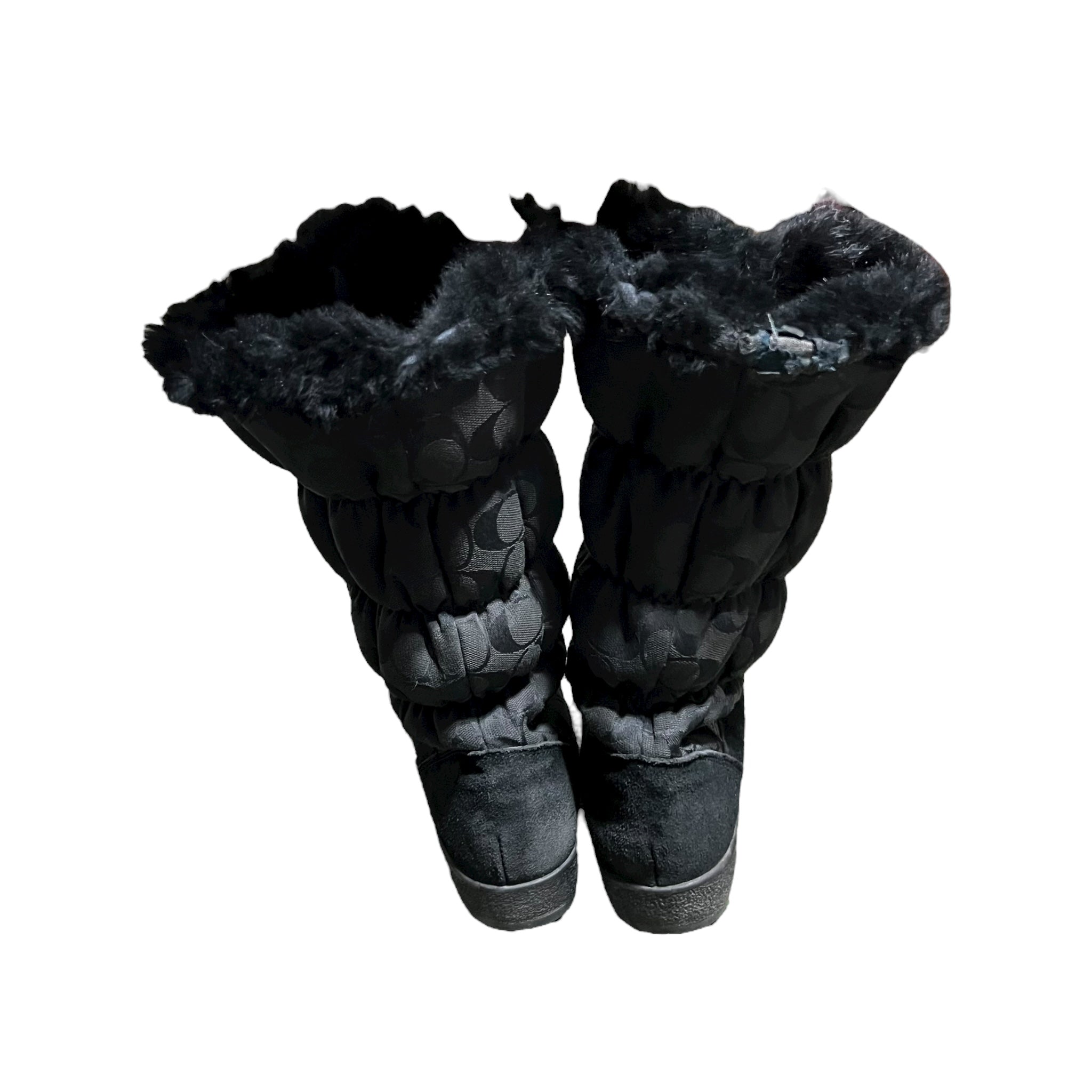 Coach Theona Jacquard Rabbit Fur Winter Boots Black