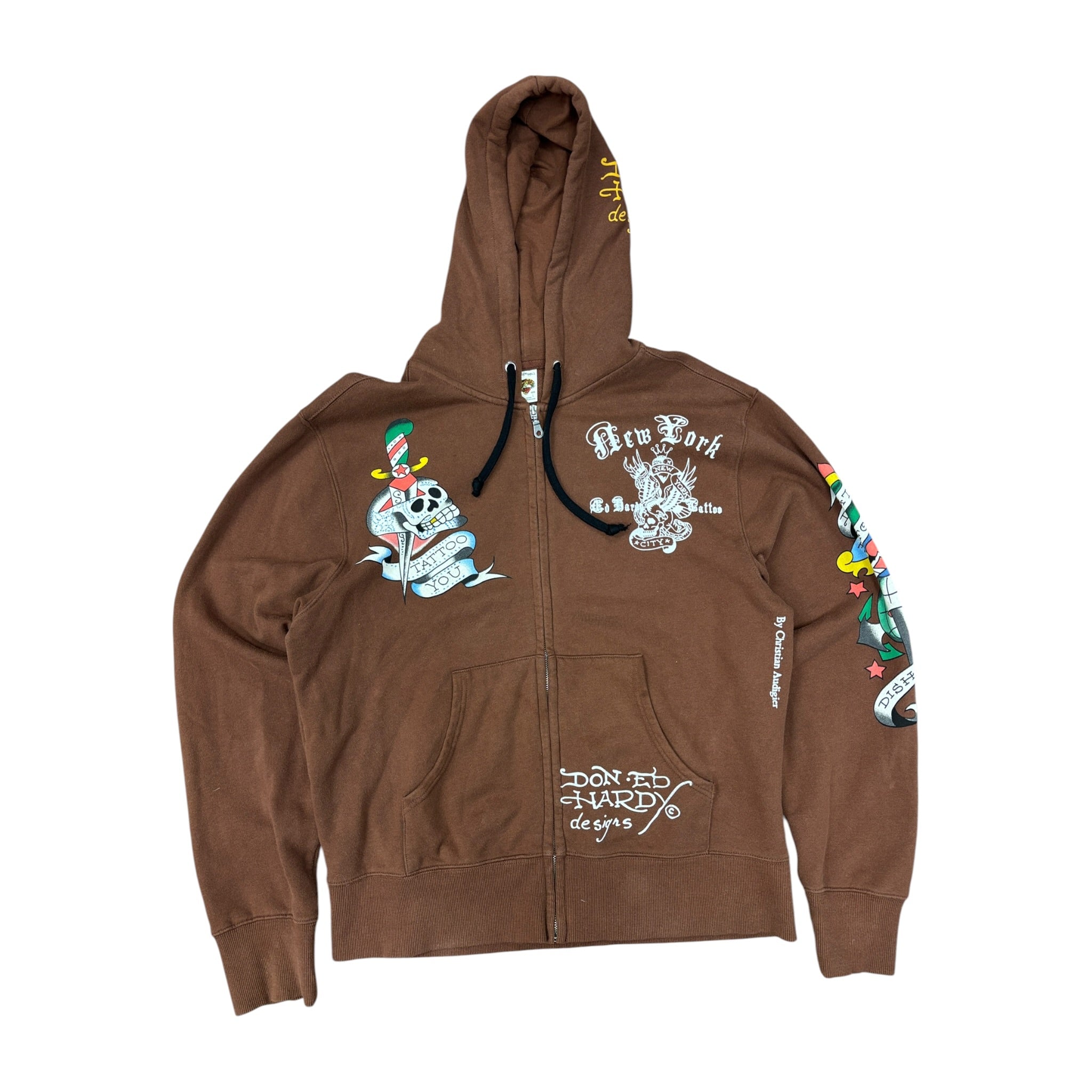 Vintage Ed Hardy New York Embroidered Hoodie Brown