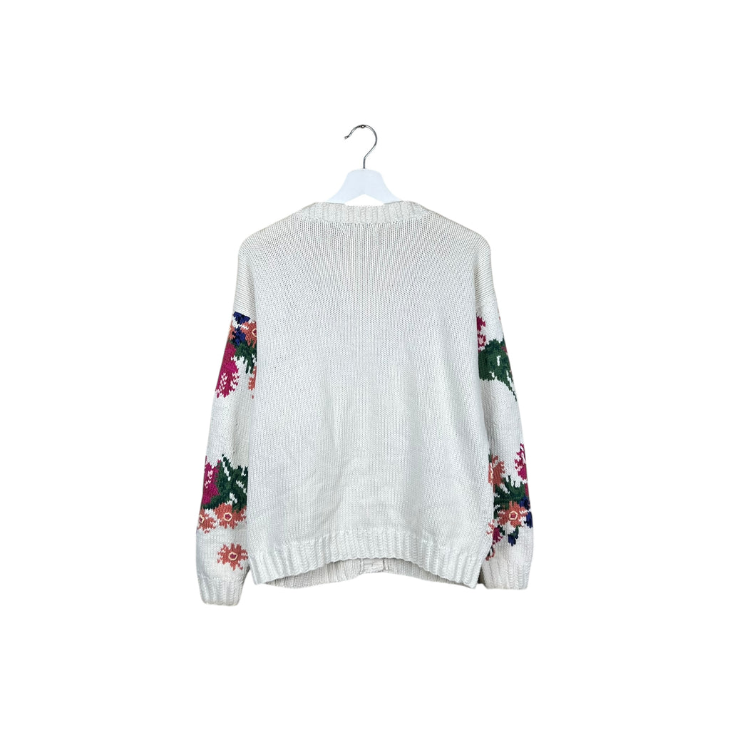 Vintage Willow Ridge Women’s Floral Handknit Cardigan Cream