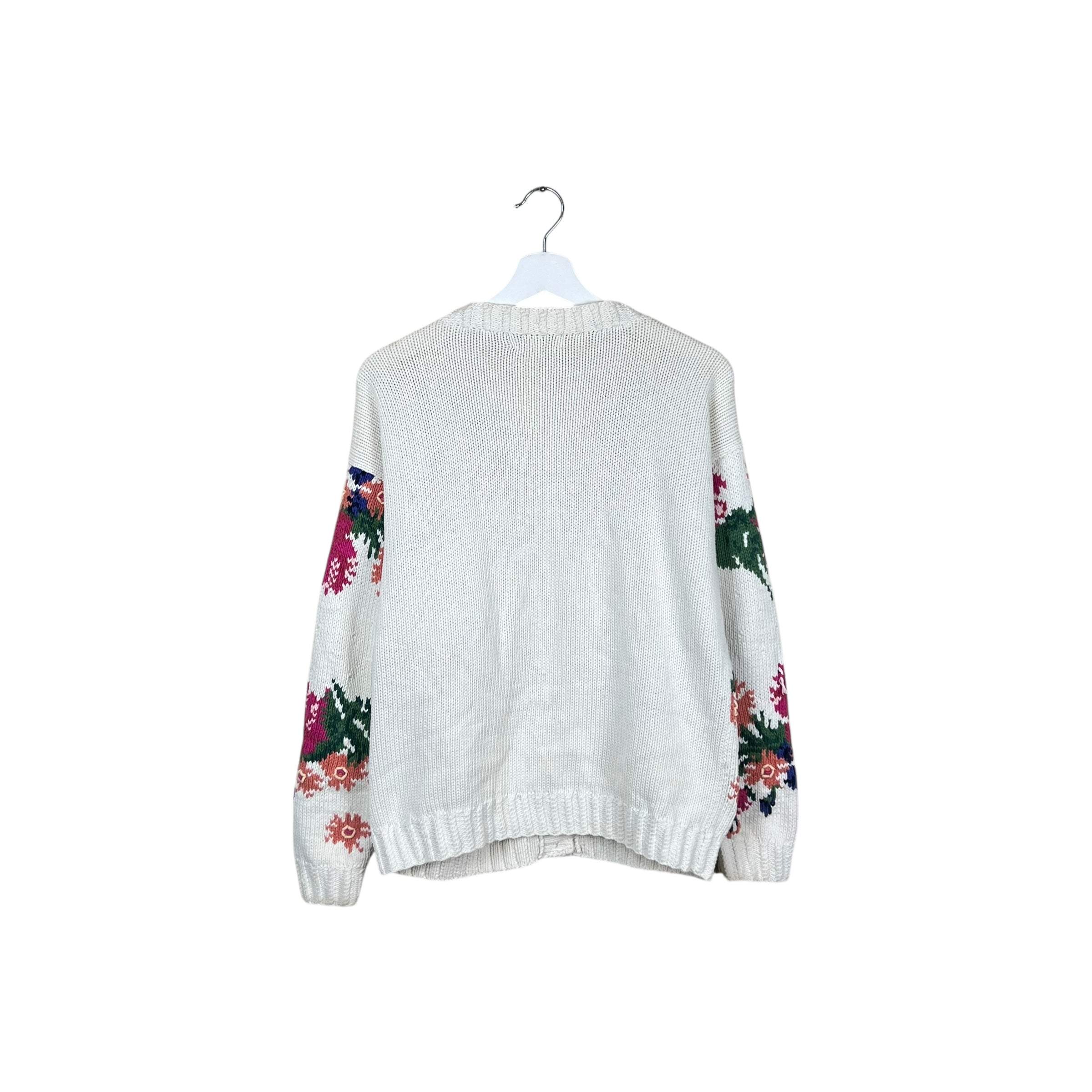 Vintage Willow Ridge Women’s Floral Handknit Cardigan Cream