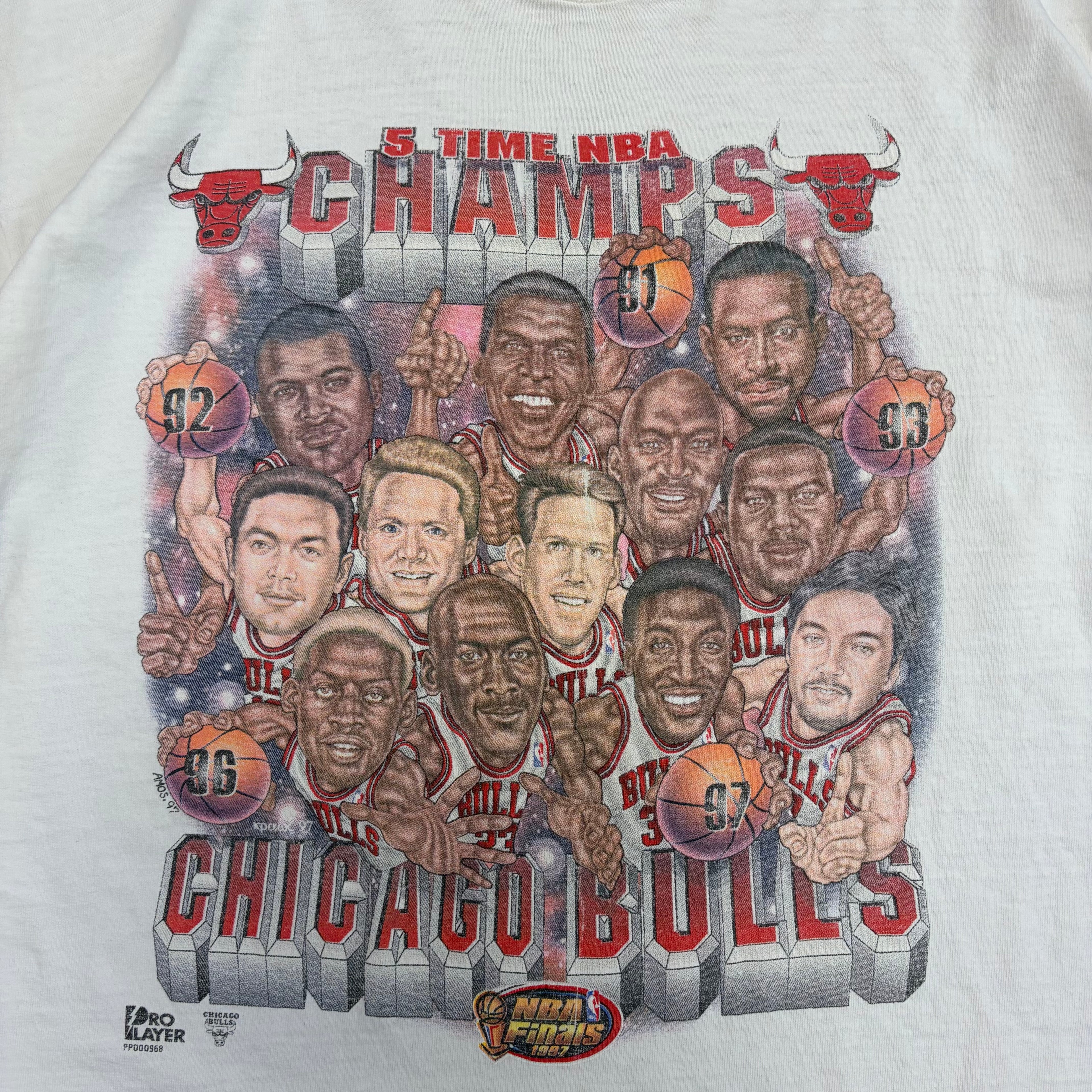 Vintage Pro Player NBA Chicago Bulls 5-Time Champs Tee White